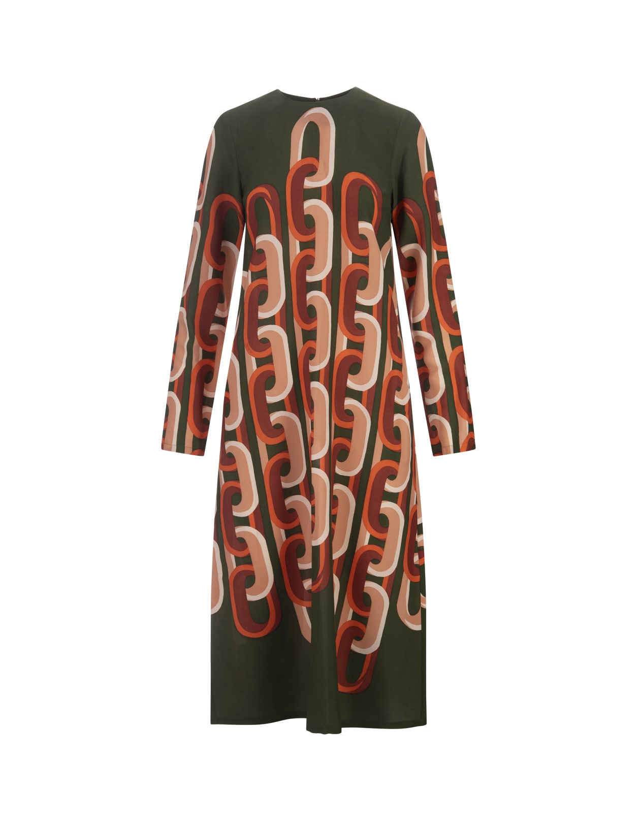 Long Sleeve Midi Swing Dress In Prometheus Placée Camouflage In Sablé