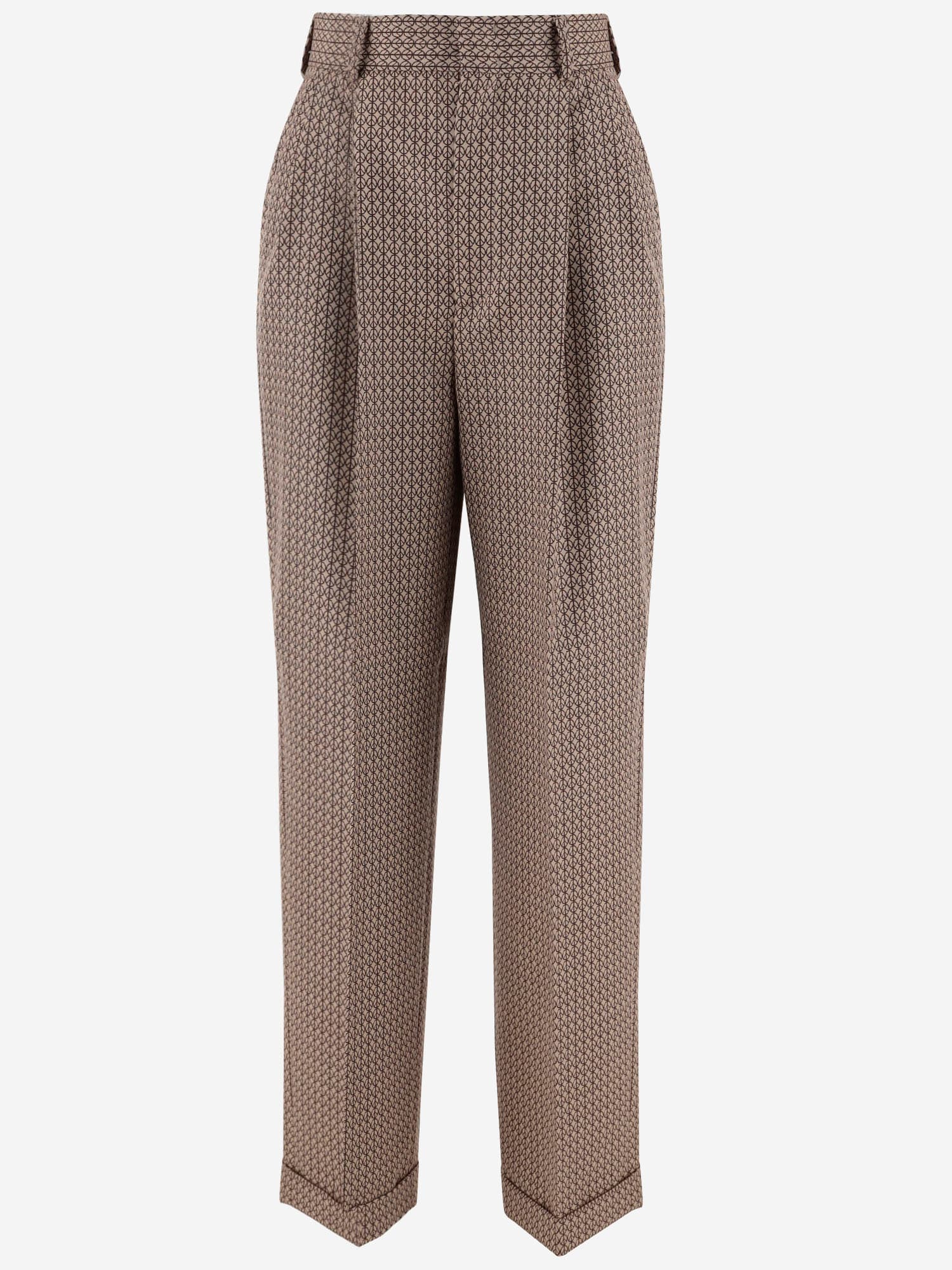 Shop Moschino Wool Pants With Peace Pattern In Beige