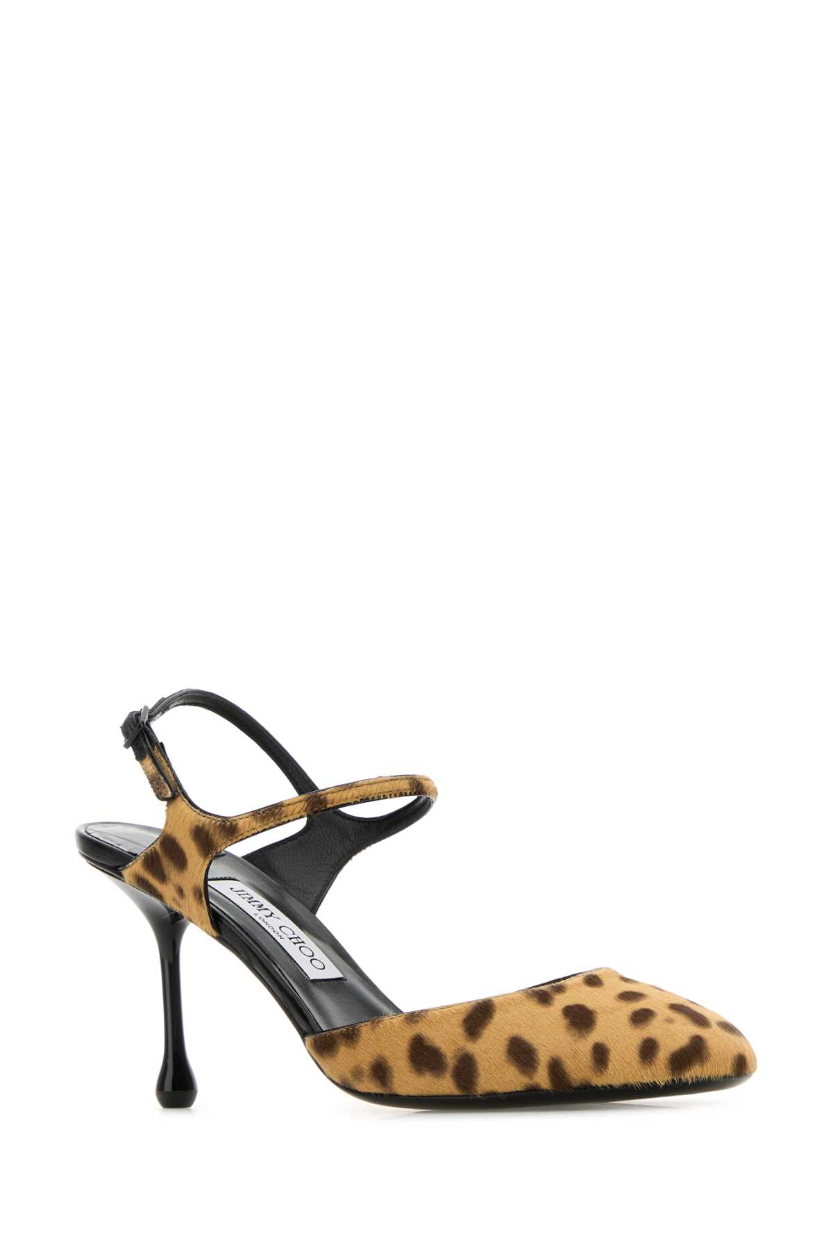 Jimmy Choo 'pixie' Brown Pumps With High Sculpted Heel And All-over Leopard Print In Natural