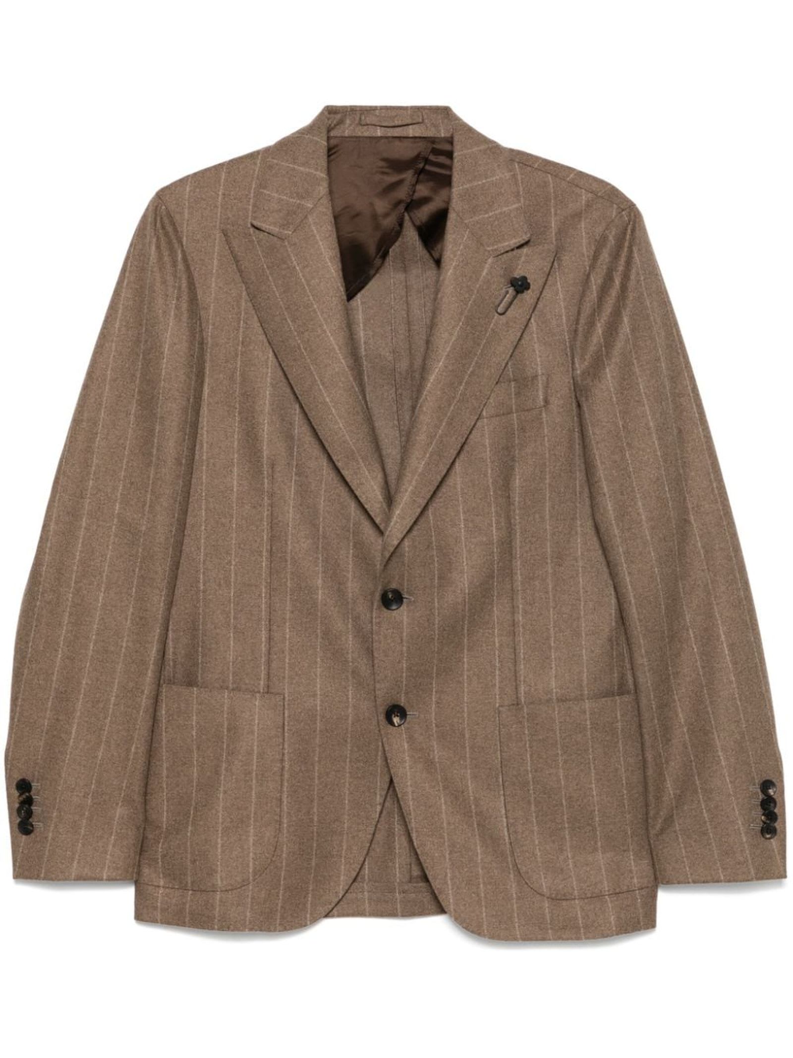 Shop Lardini Light Brown Cashmere Striped Blazer