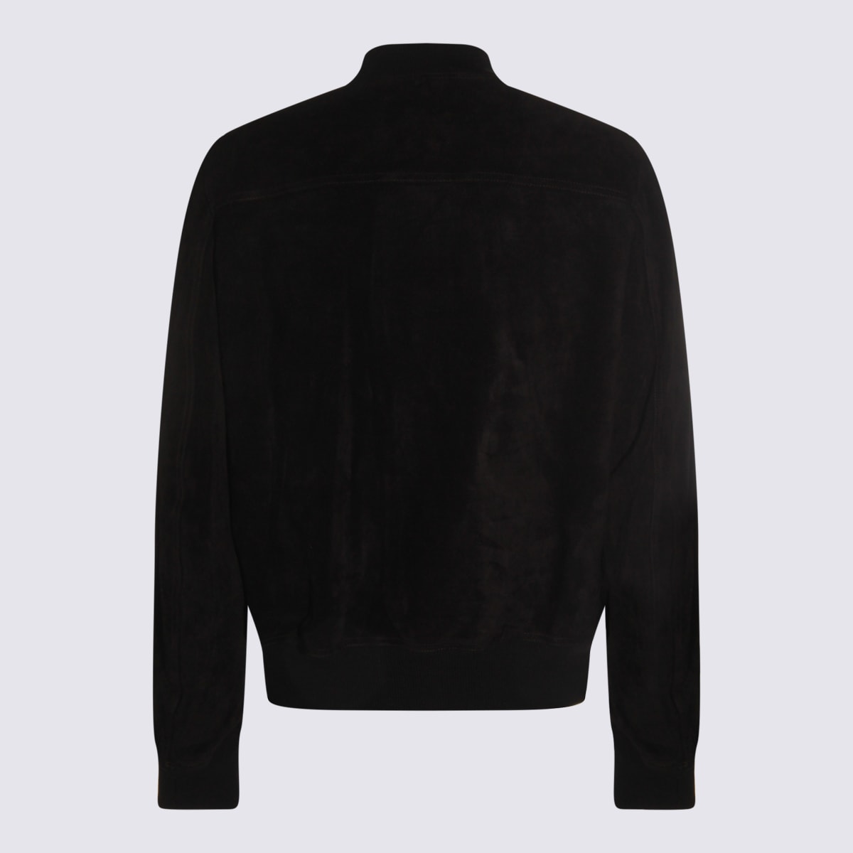 Rick Owens Leather Jacket With High Collar And Ribbed Accents In Black