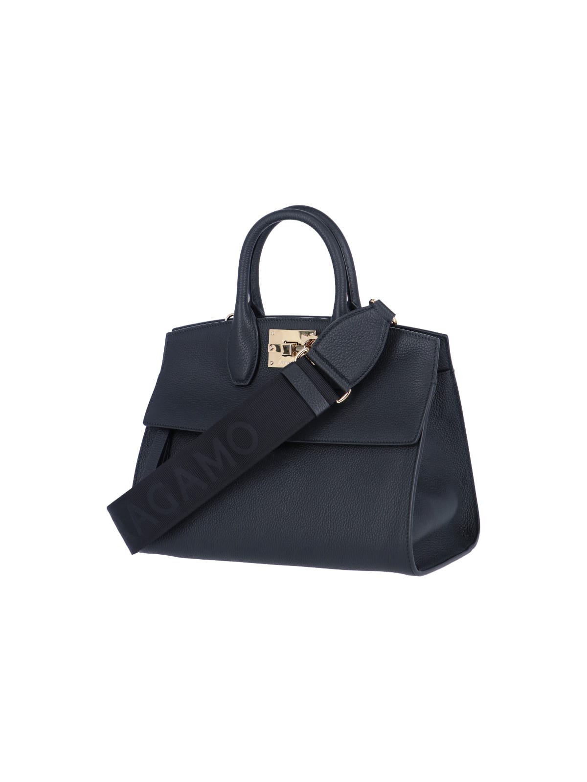 Shop Ferragamo Studio Soft Midi Handbag In Black