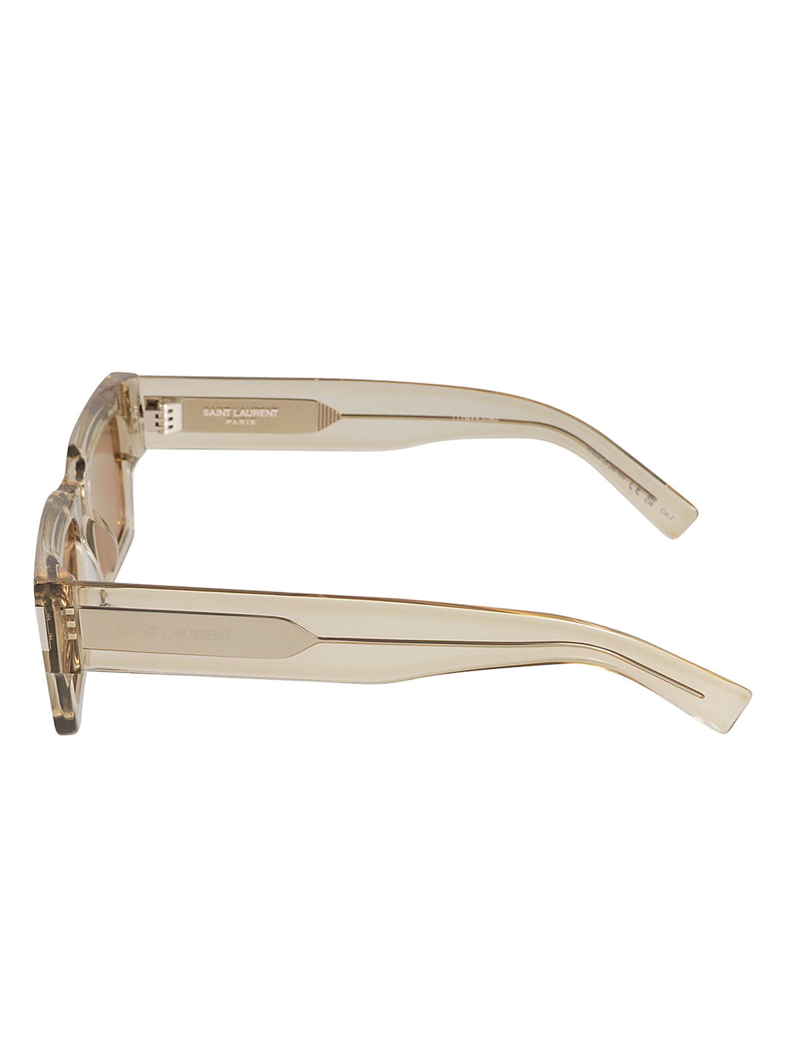 Saint Laurent Rectangular Frame Transparent Sunglasses In Yellow/brown