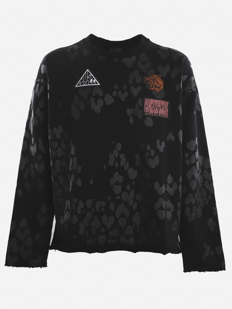 Just Cavalli Cotton Sweatshirt With Logo Patch And All-over Contrasting Print