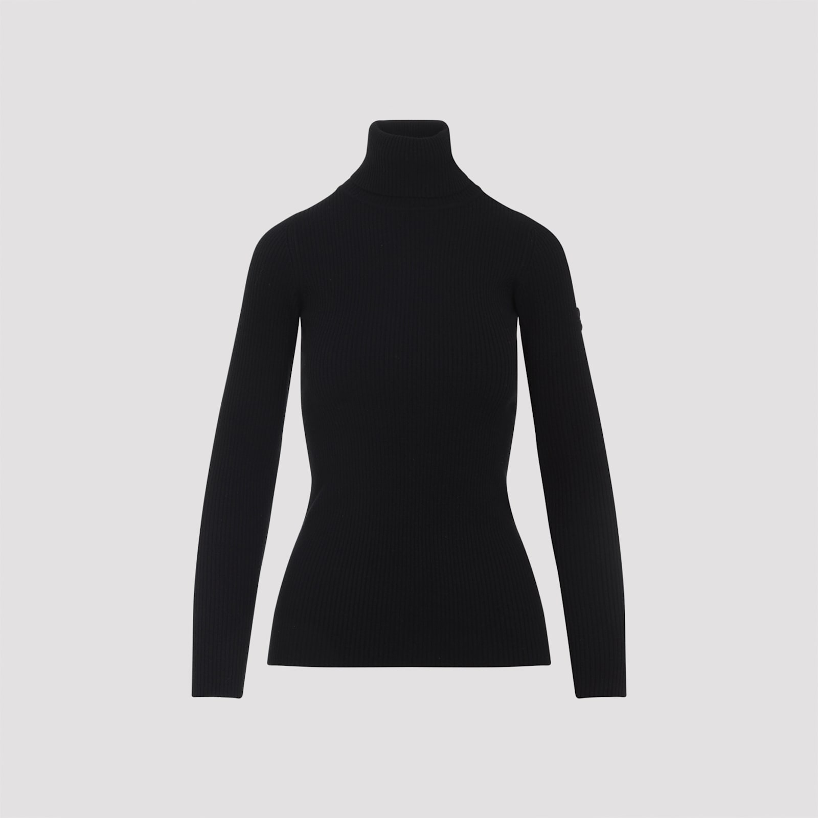 Yves Salomon Ribbed Black Wool And Cashmere Turtleneck Sweater In Animal Print