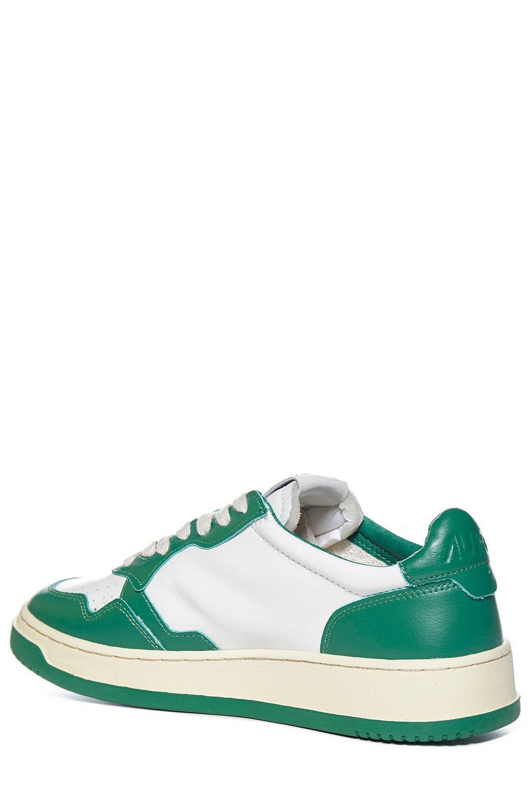 Shop Autry Round Toe Lace-up Sneakers In White Green