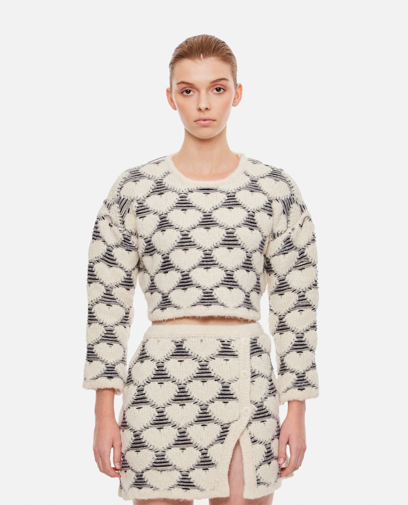 Marco Rambaldi Jacquard-knit Heart Cropped Jumper In Multi
