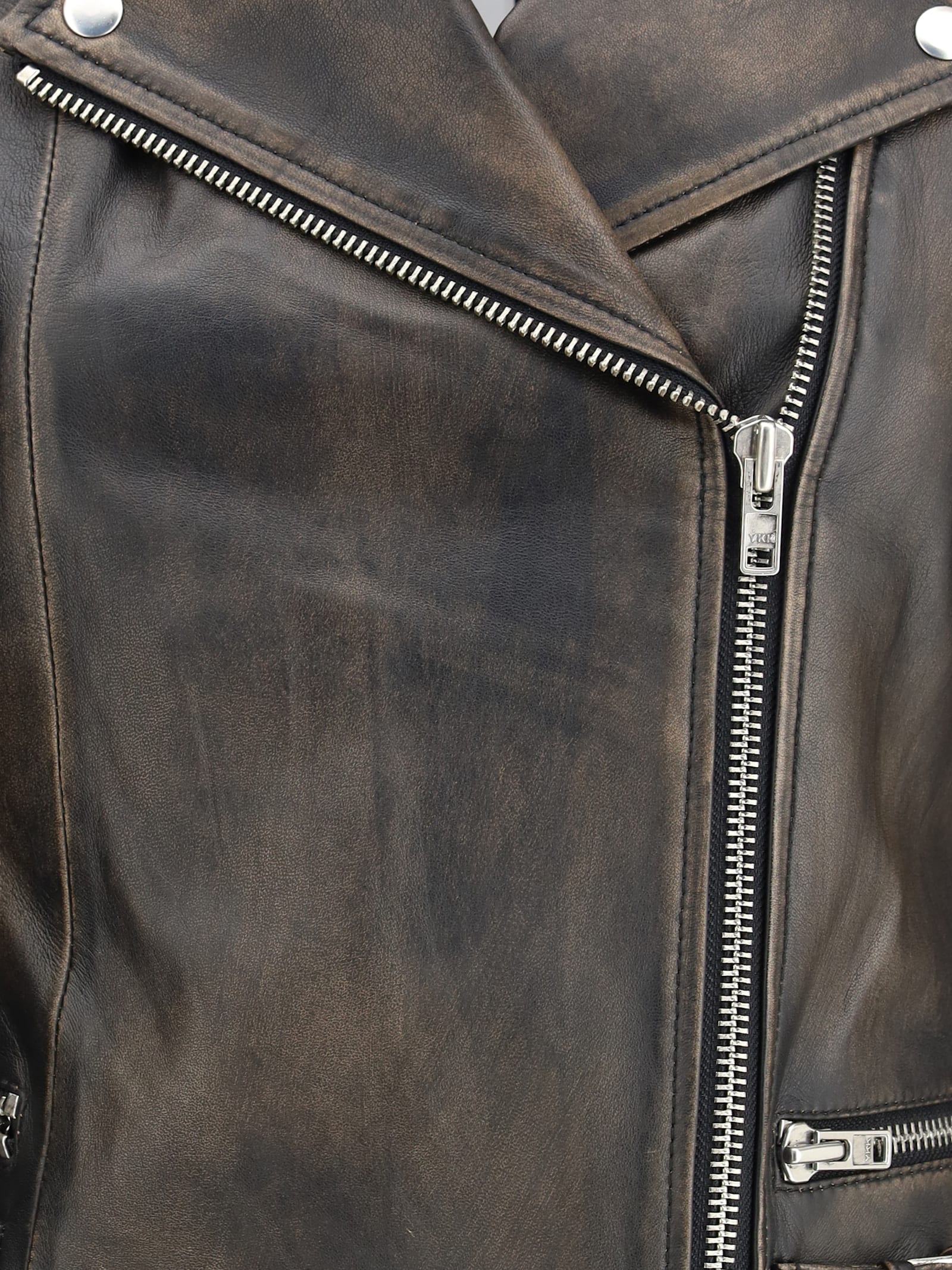 Sword 6.6.44 Cropped Leather Biker Jacket In Black