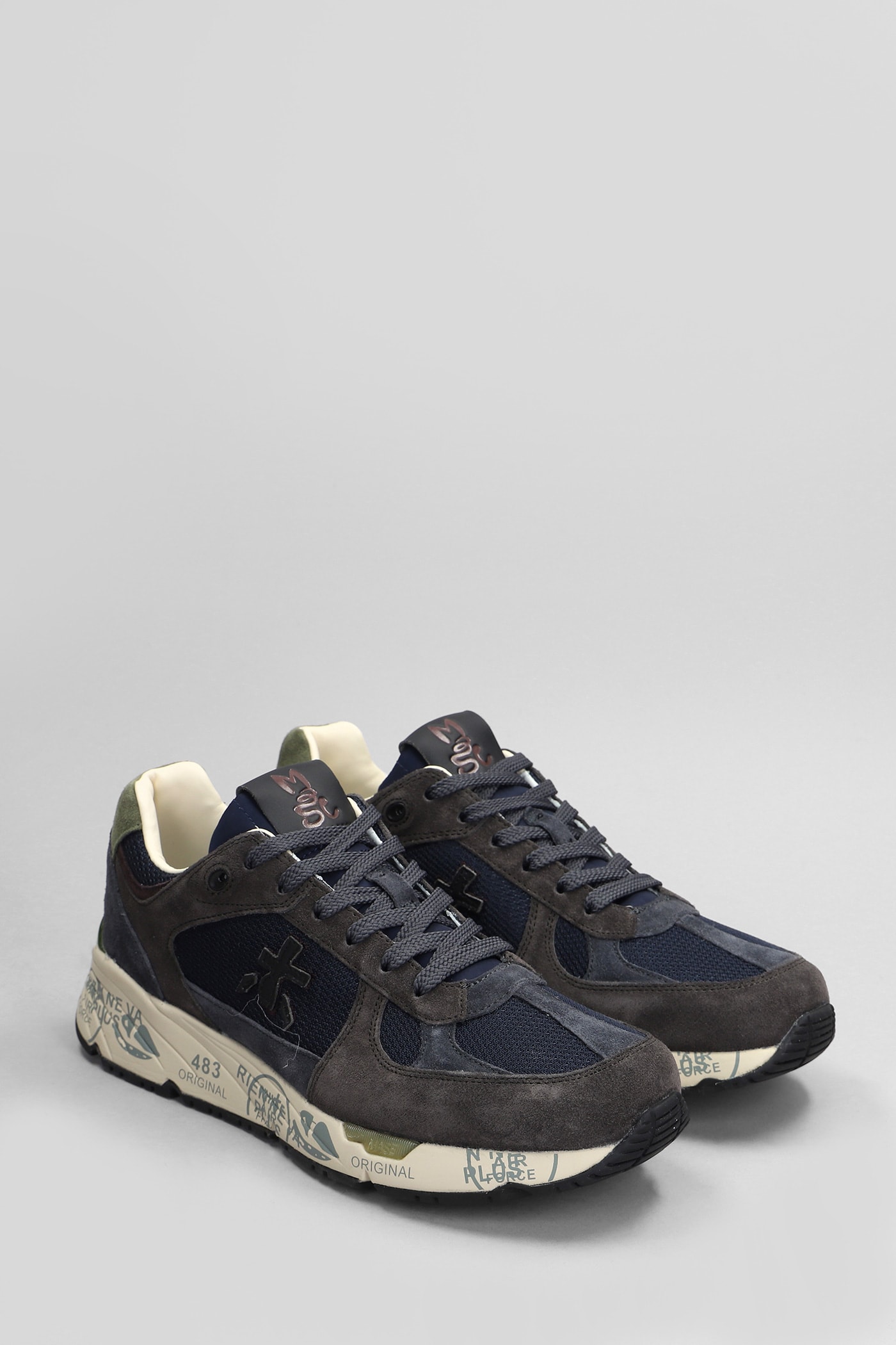 Shop Premiata Mase Sneakers In Blue Suede And Fabric