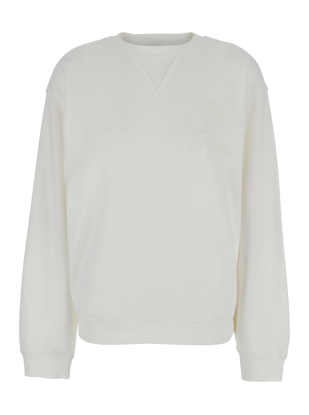 privacy Please White Crewneck T-shirt With Tonal Logo Embroidery On The Front In Cotton Blend Woman