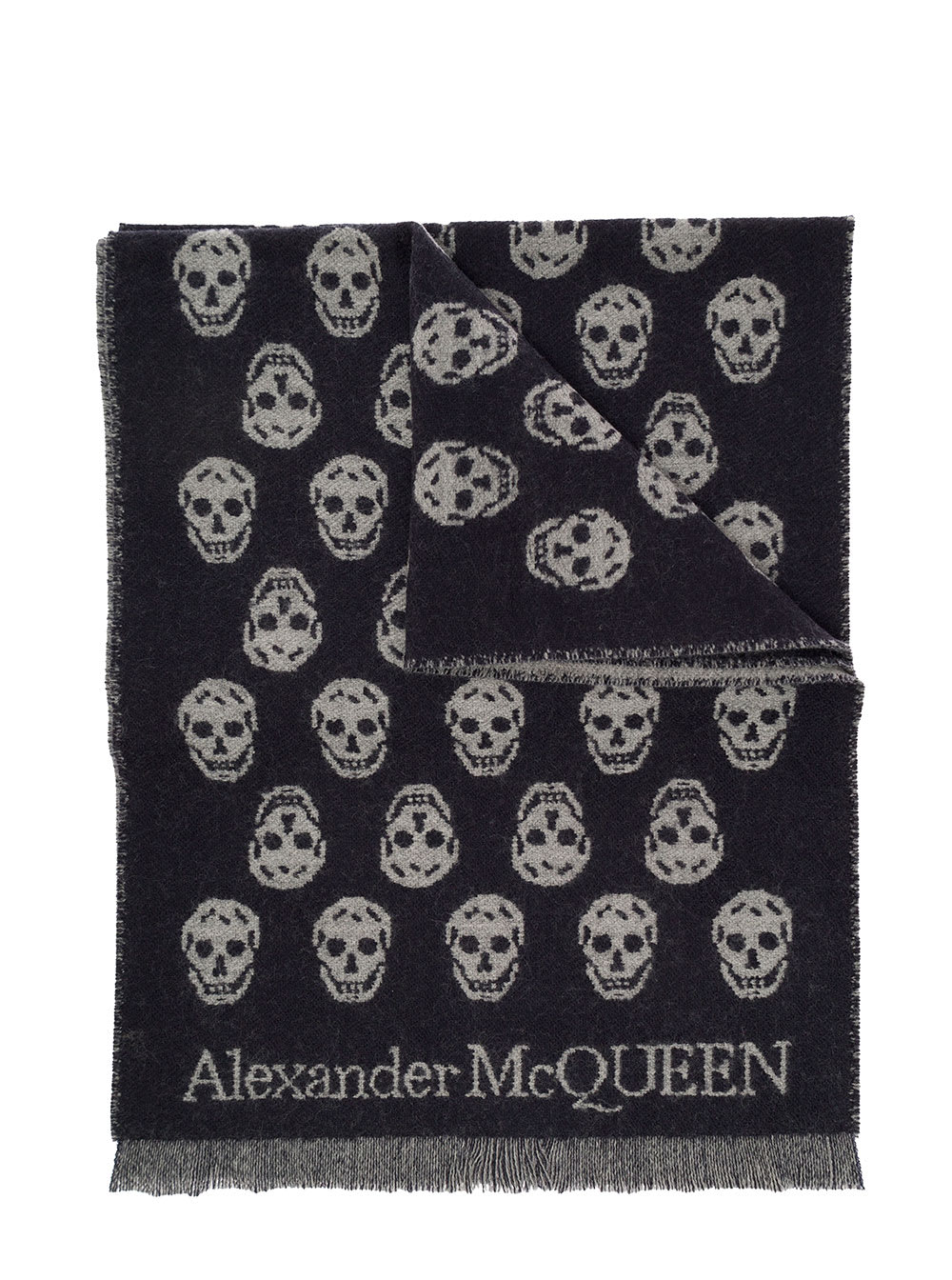 Alexander Mcqueen Mans Reversible Wool Skull Scarf