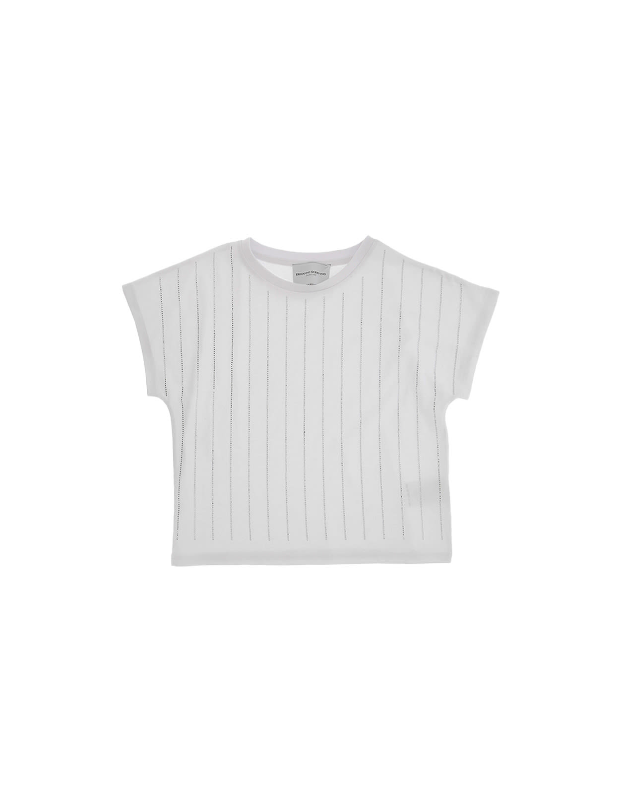 Shop Ermanno Scervino Junior White T-shirt With Rhinestone Pinstripe Effect
