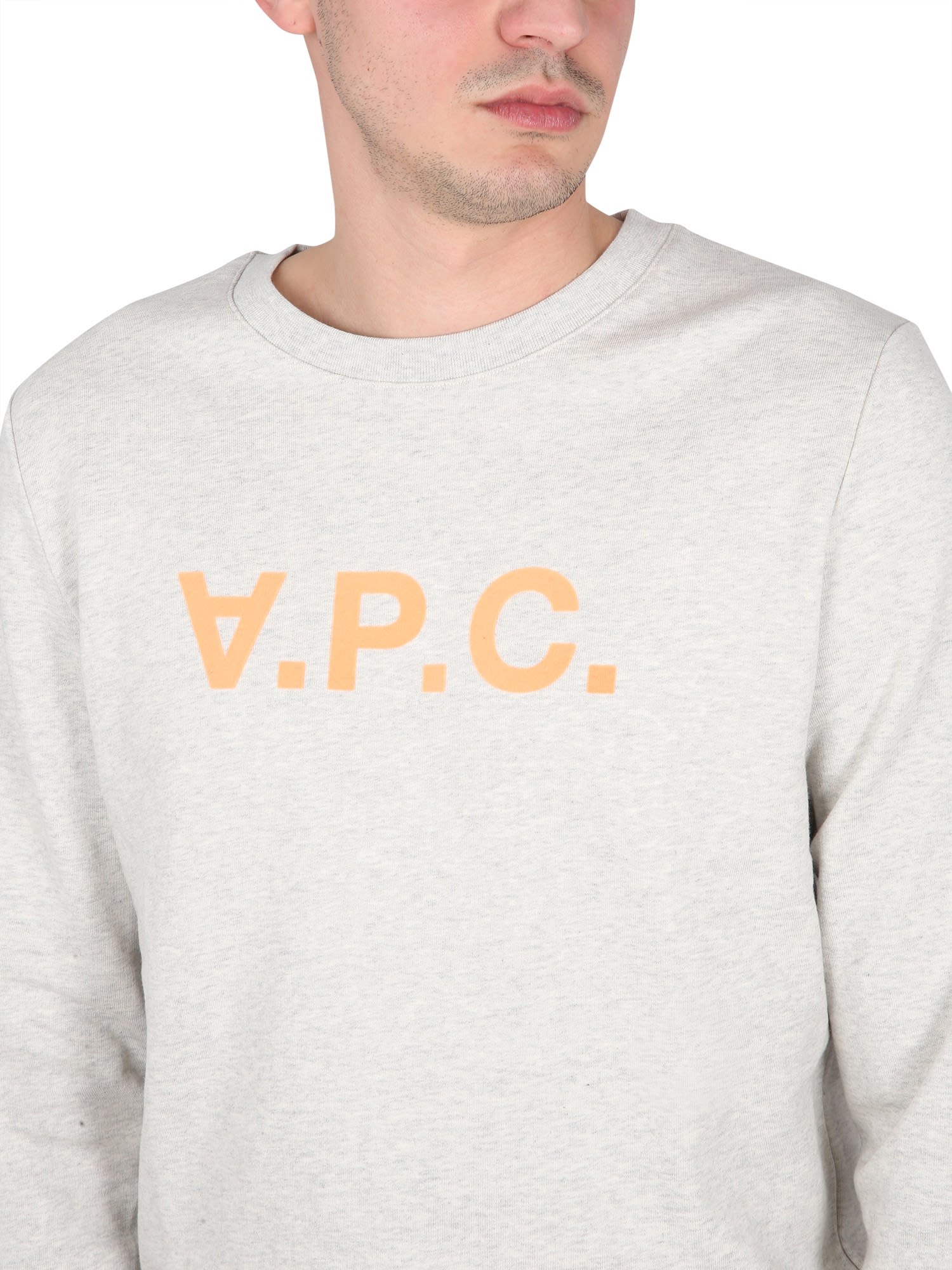 Shop Apc Sweatshirt With V.p.c Logo In Tav Ecru Chine Orange