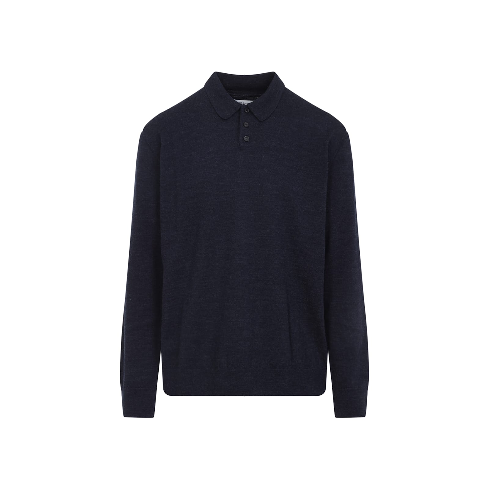 Maison Margiela Knitwear With Buttoned Collar And Elbow Patches In Blue