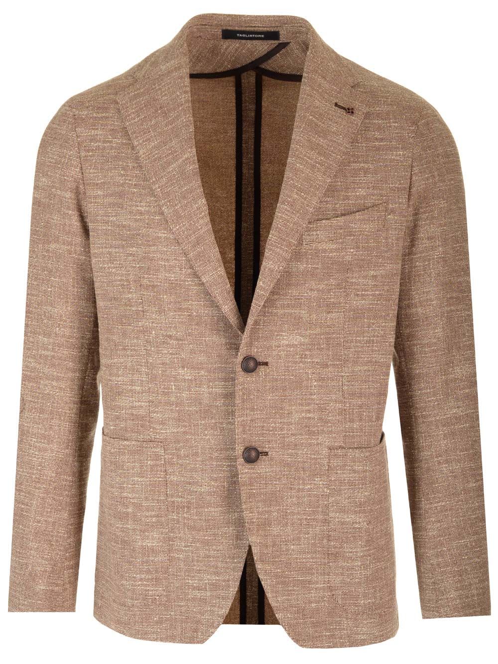 Shop Tagliatore Wool And Silk Textured Blazer In Beige