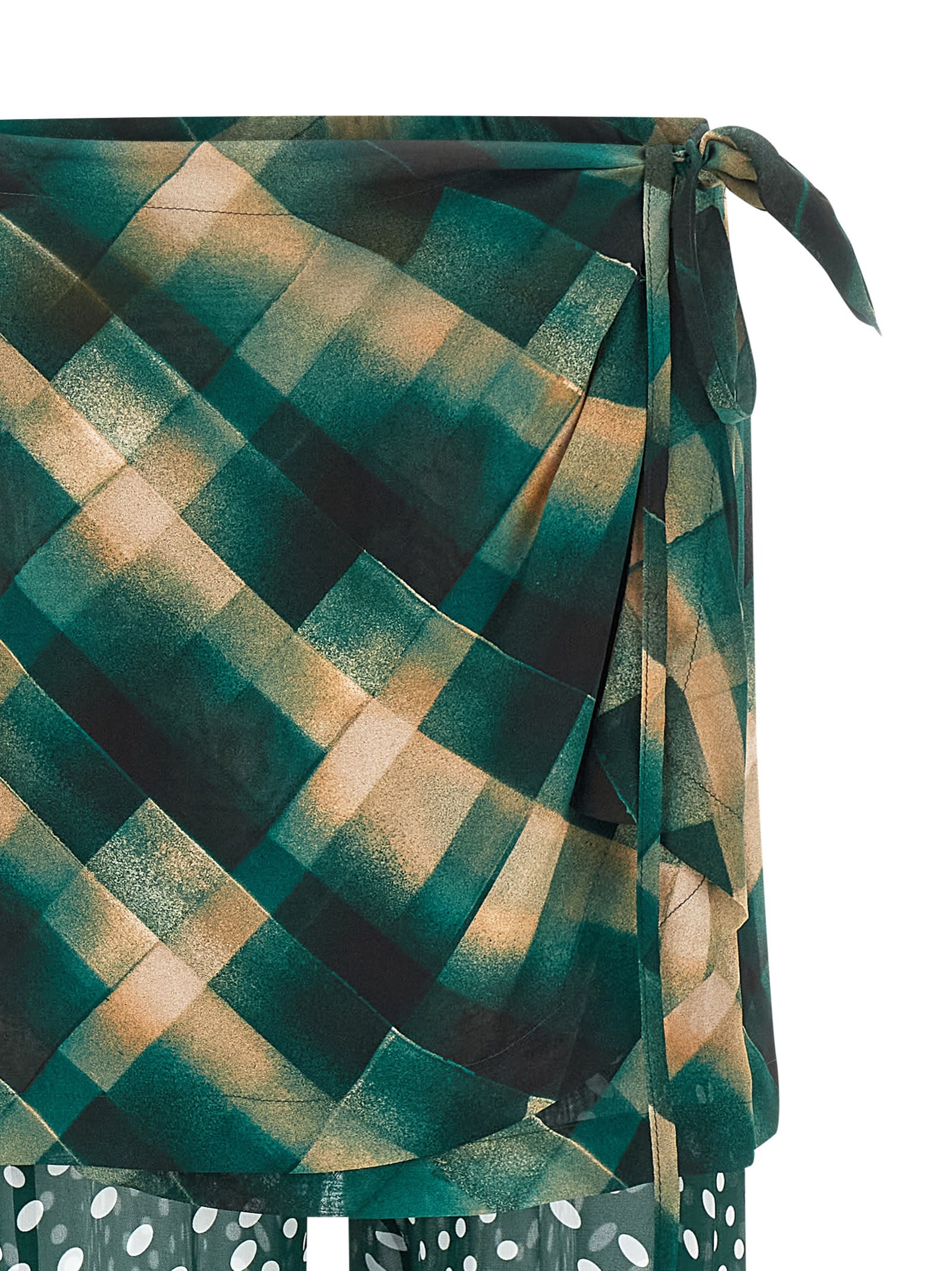 Dries Van Noten Layered Sheer Tie Waist Wrap Trousers In Green