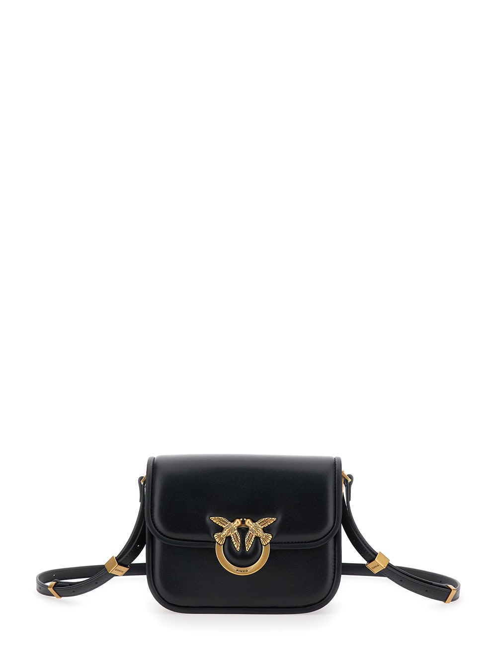 Pinko Love Box Black Crossbody Bag With Love Birds Plaque On The Front In Leather Woman In Black