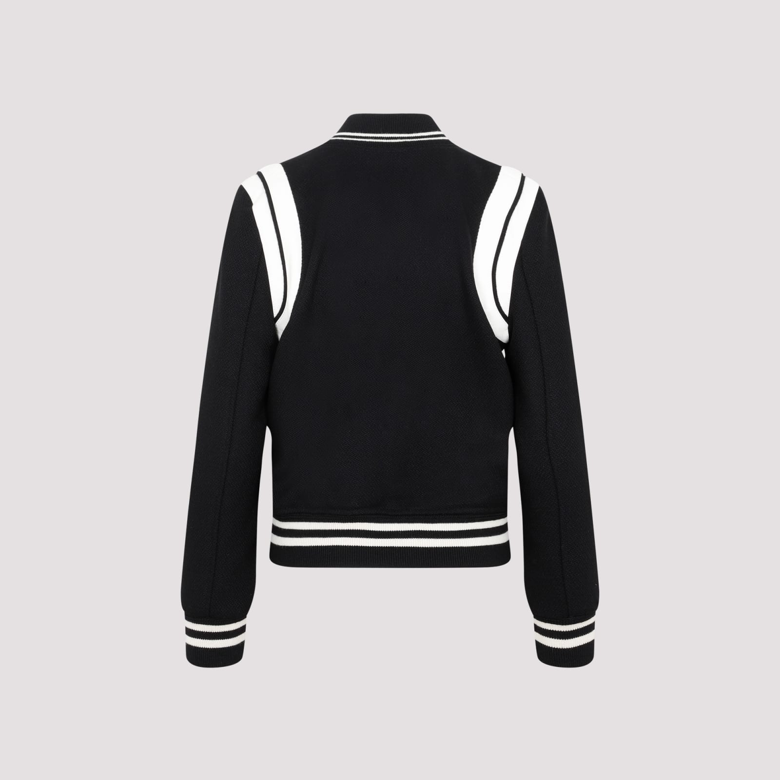 Shop Saint Laurent 2 Bandes Teddy Jacket In Noir Blanc