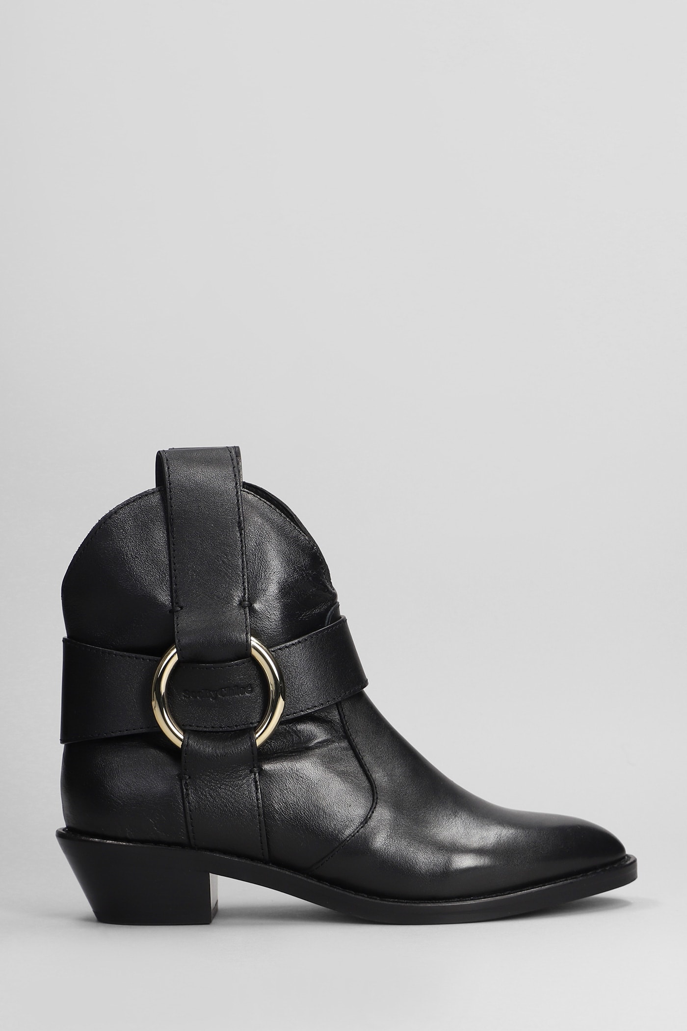 See by Chloé New Ring Line Texan Ankle Boots In Black Leather