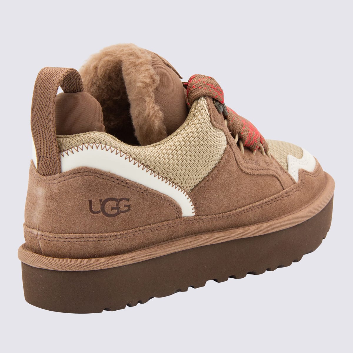 Ugg Ribbon-lace Leather Sneakers In Brown