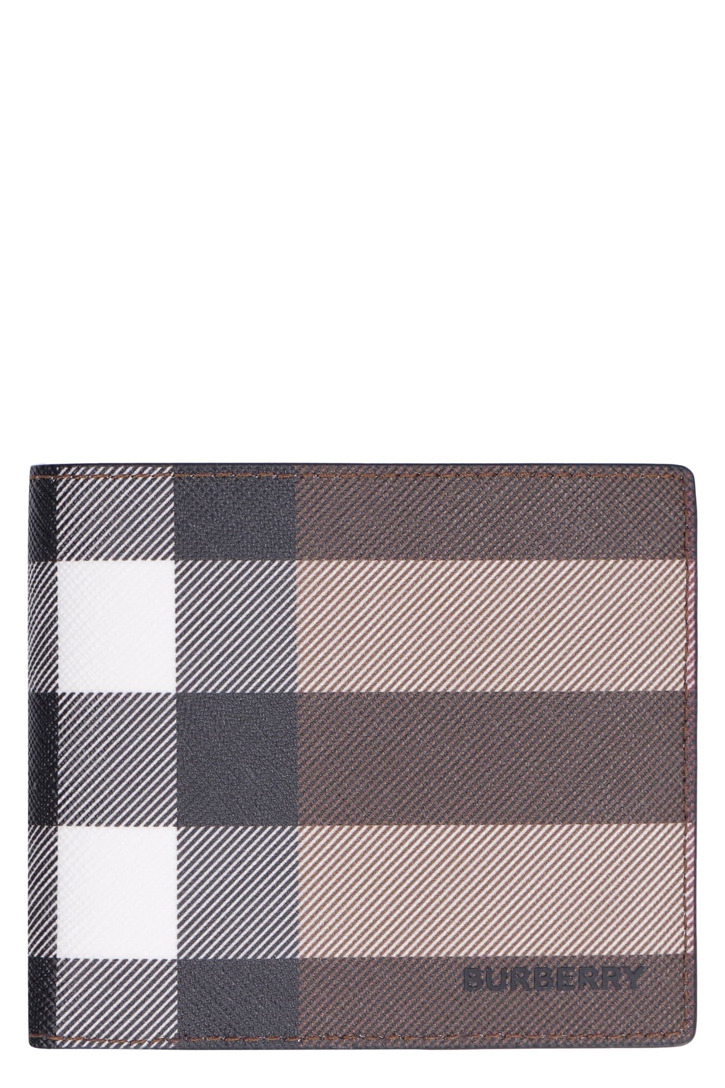 Burberry Checked Print Fabric Flap-over Wallet In Brown