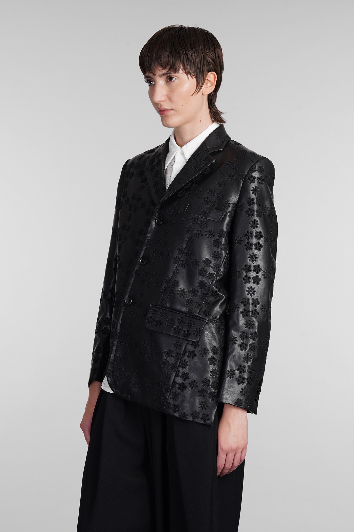 Shop Comme Des Garçons Leather Jacket In Black Polyuretan