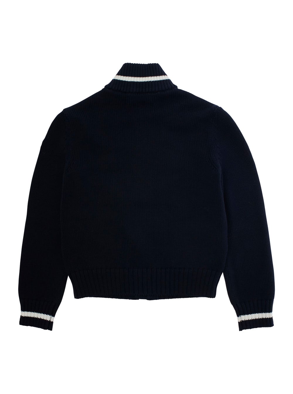 Moncler Blue Cardigan With Logo Patch Applied On The Sleeve In Wool And Tech Fabric Blend Boy In Blue