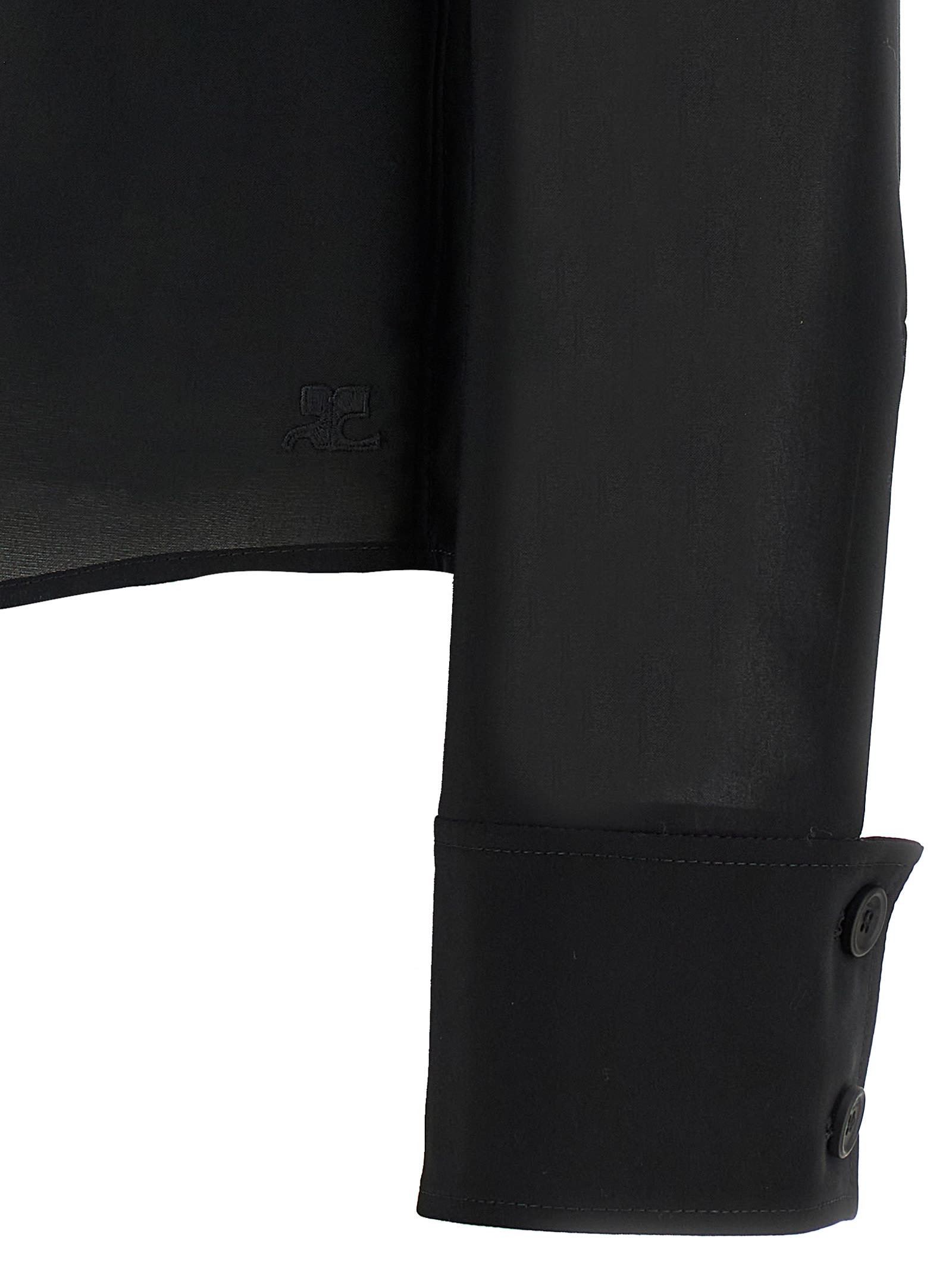 Courrèges Double Pocket Collared Shirt With Cuffed Sleeves In Black