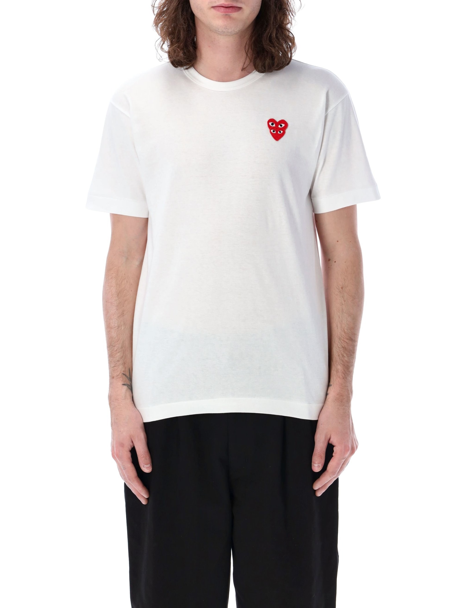 Comme Des Garçons Play Double Patch T-shirt In White