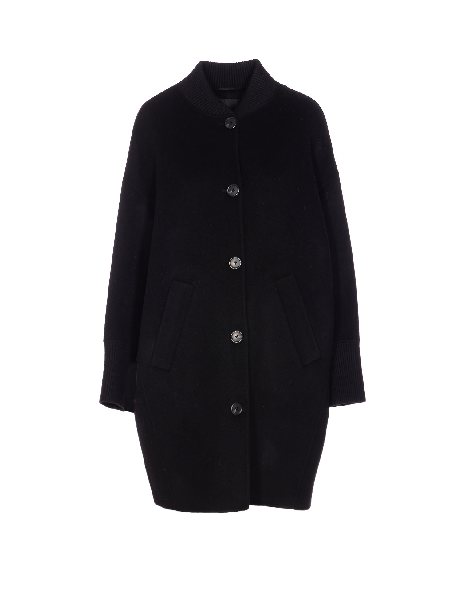 Pinko Long Coat In Double Fabric In Black