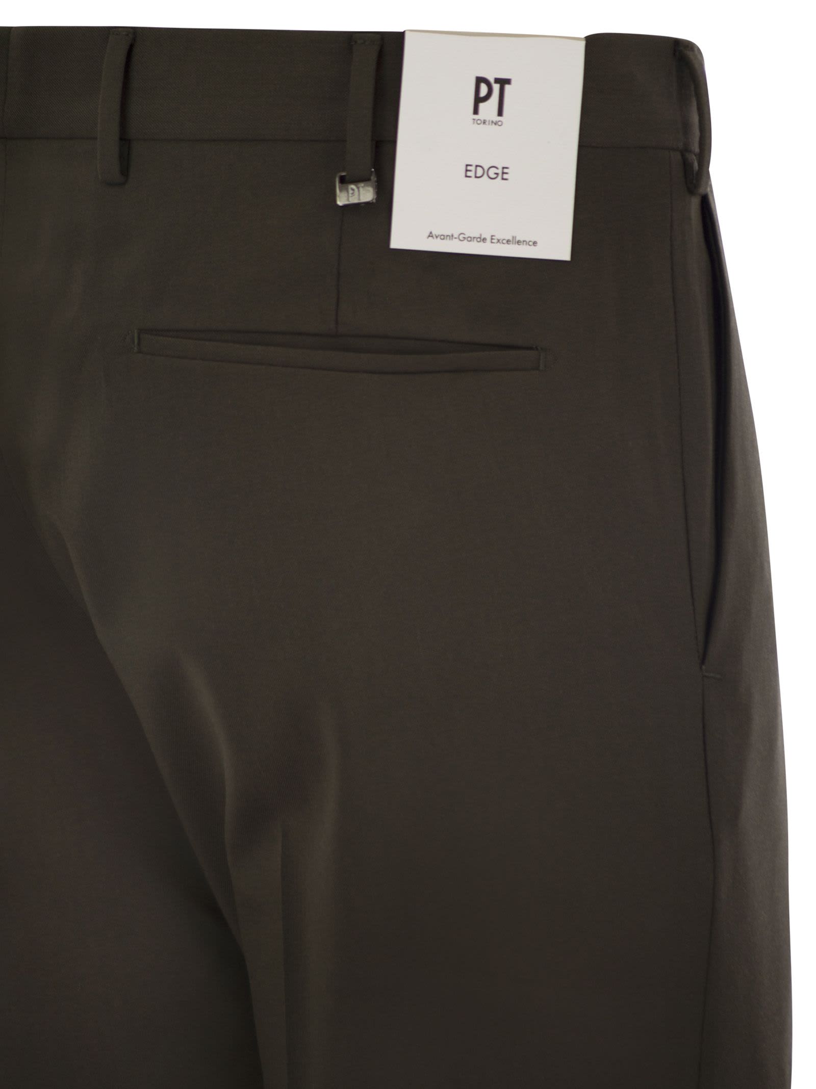 Pt Torino B-stretch Wool Pants With Front Button Closure In Brown