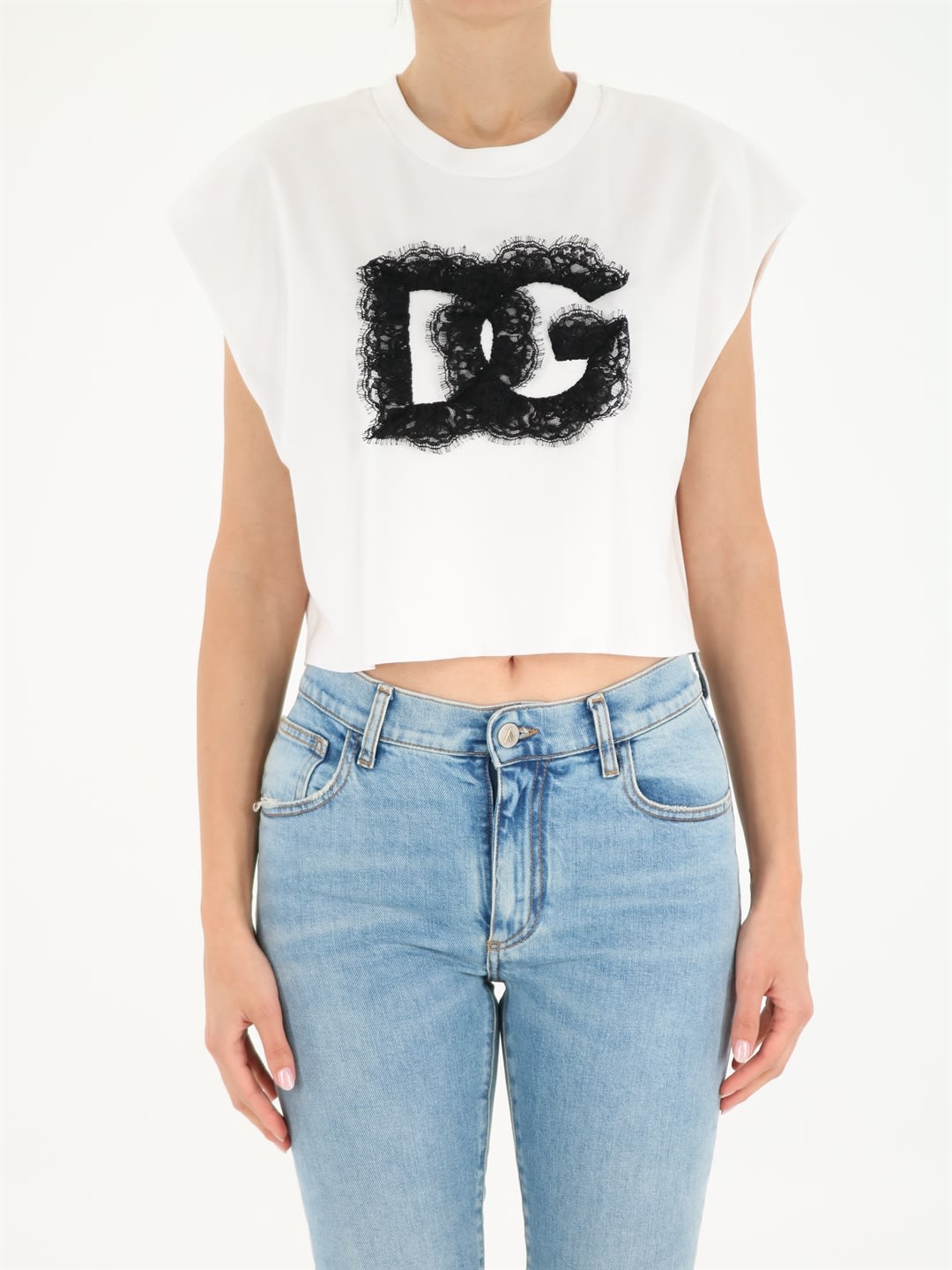 Dolce & Gabbana Cropped Top With Lace Logo