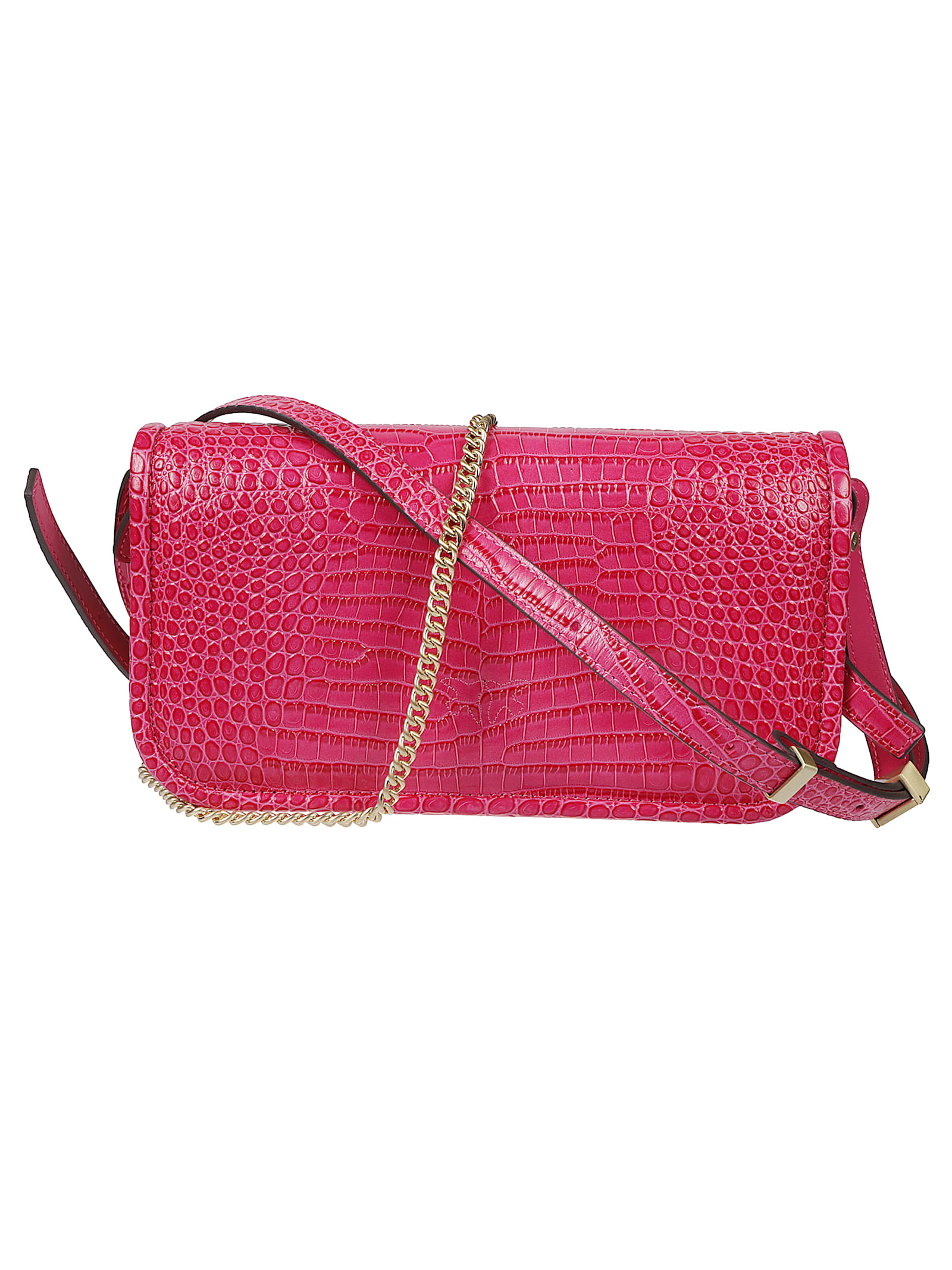 Pinko Small Love Box Crocodile-effect Crossbody Bag In Pink