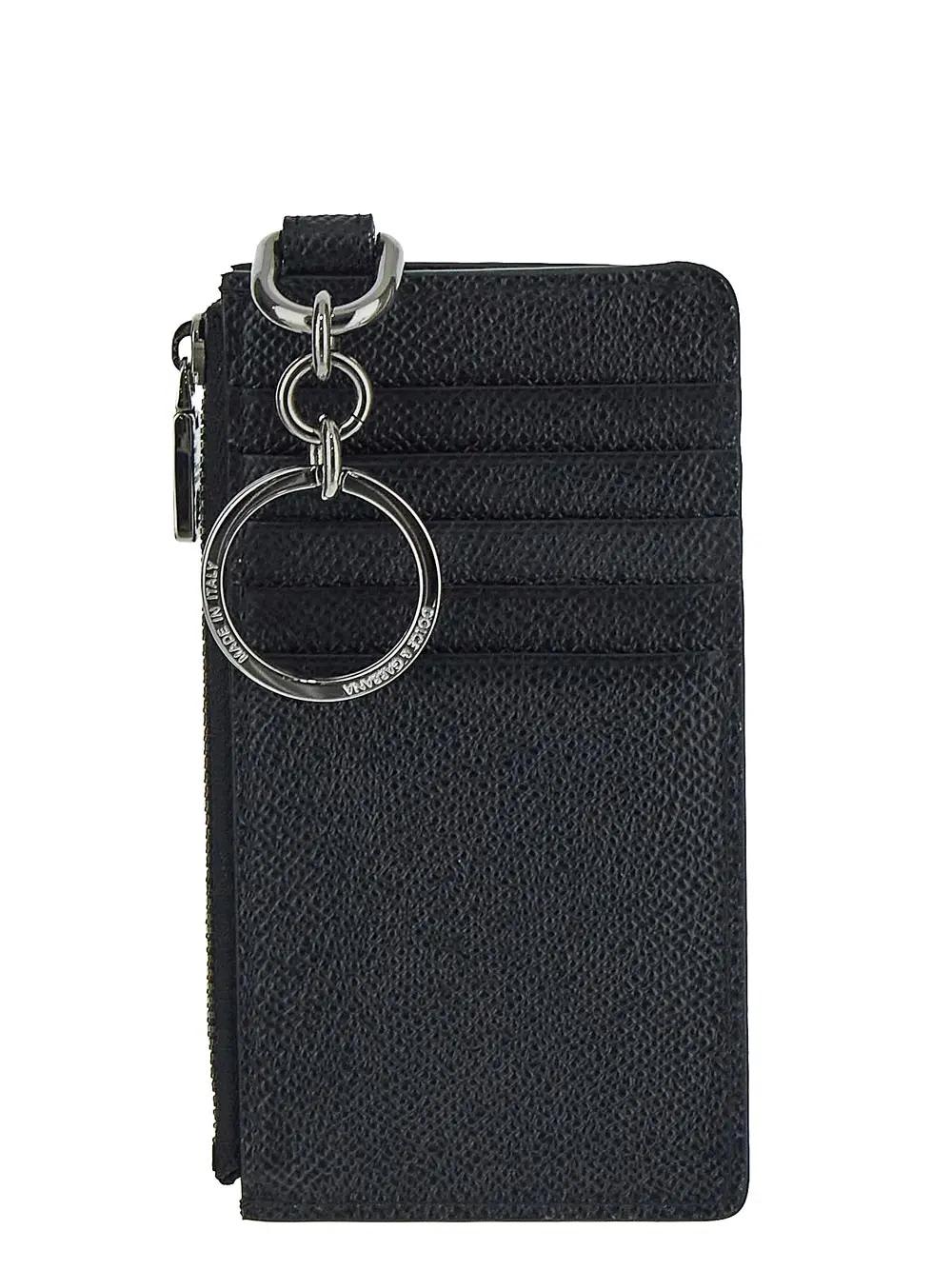 Shop Dolce & Gabbana Calfskin Card Holder With Ring And Logo Tag In Nero