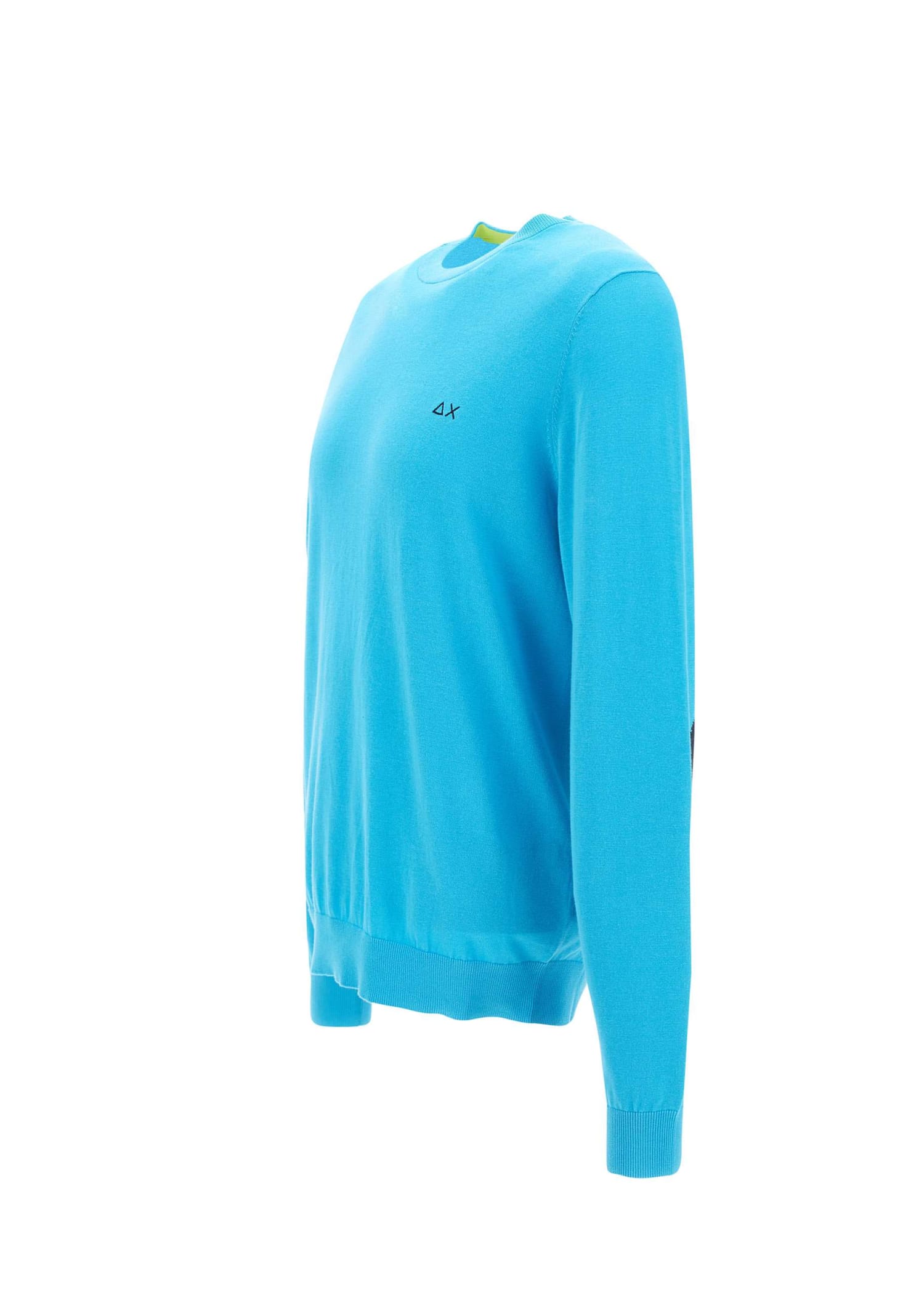 Shop Sun 68 Round Elbow Sweater Cotton In Turquoise