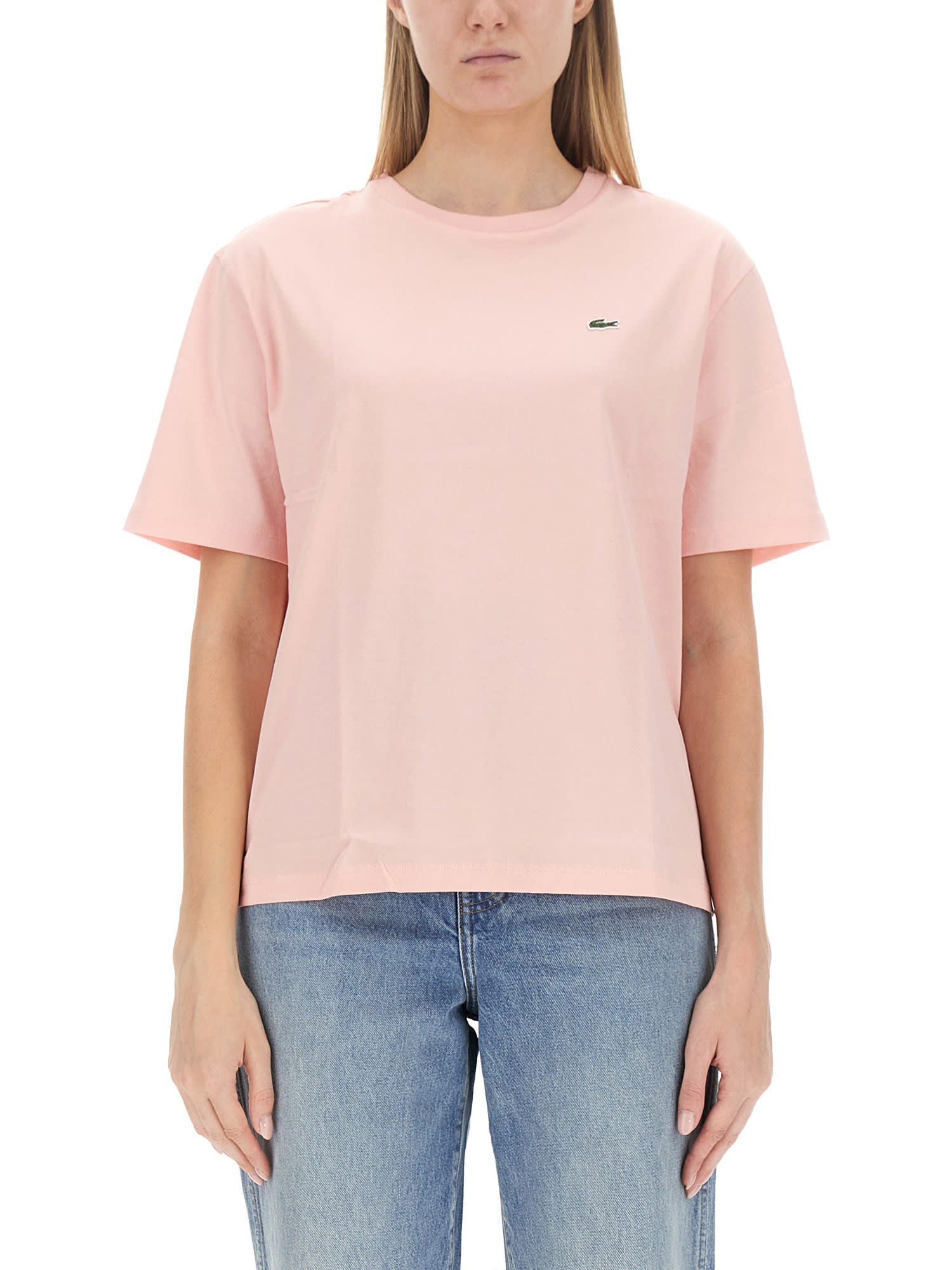 Lacoste Womens Classic Mini Croc Logo T Shirt In Pink In Rosa