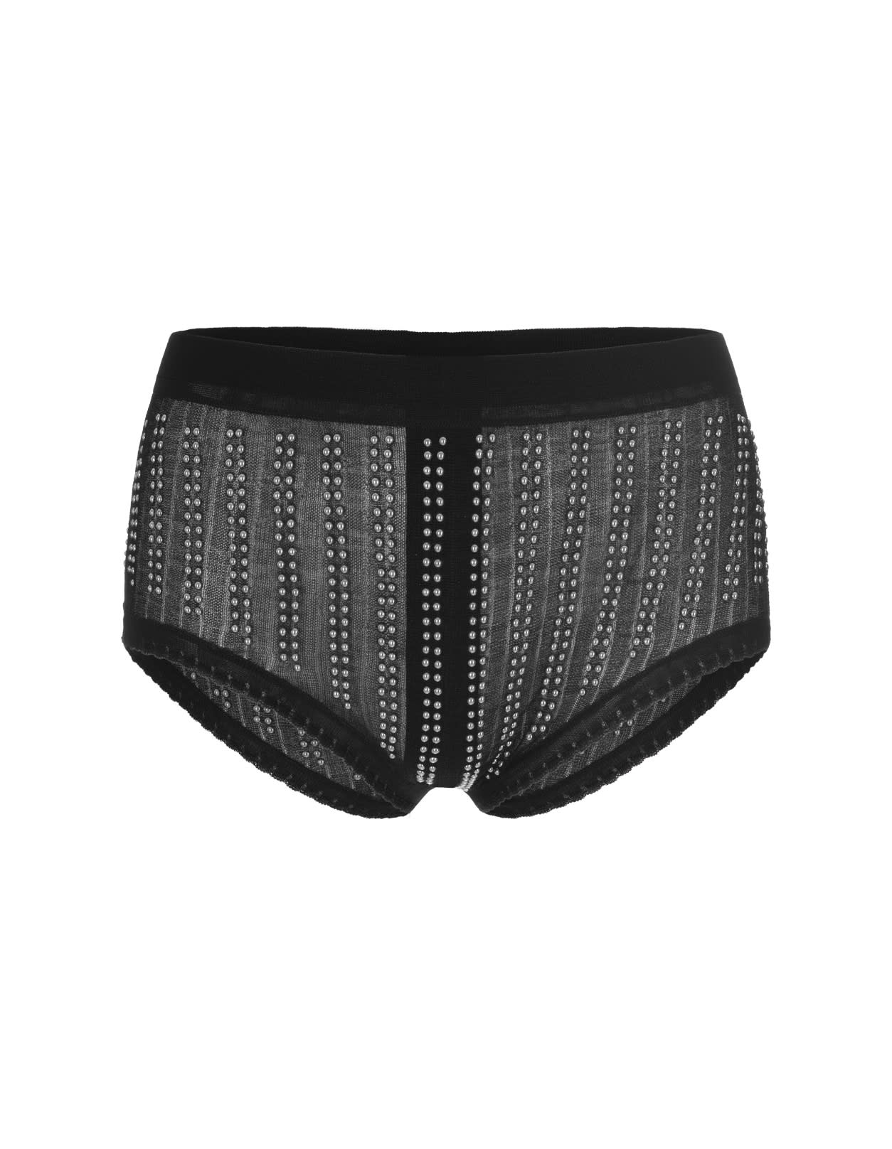 Black Knitted High Waisted Briefs With Studs