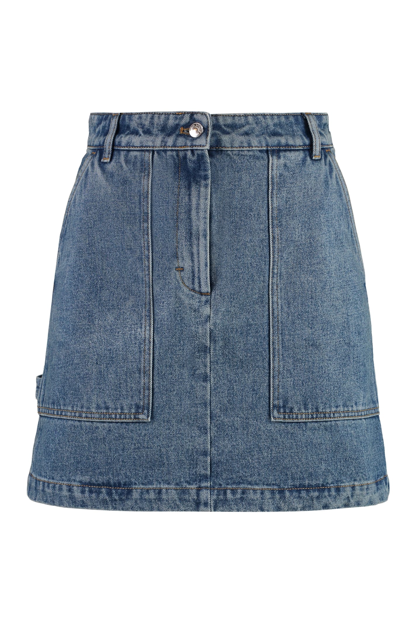 Shop Maison Kitsuné Denim Mini Skirt