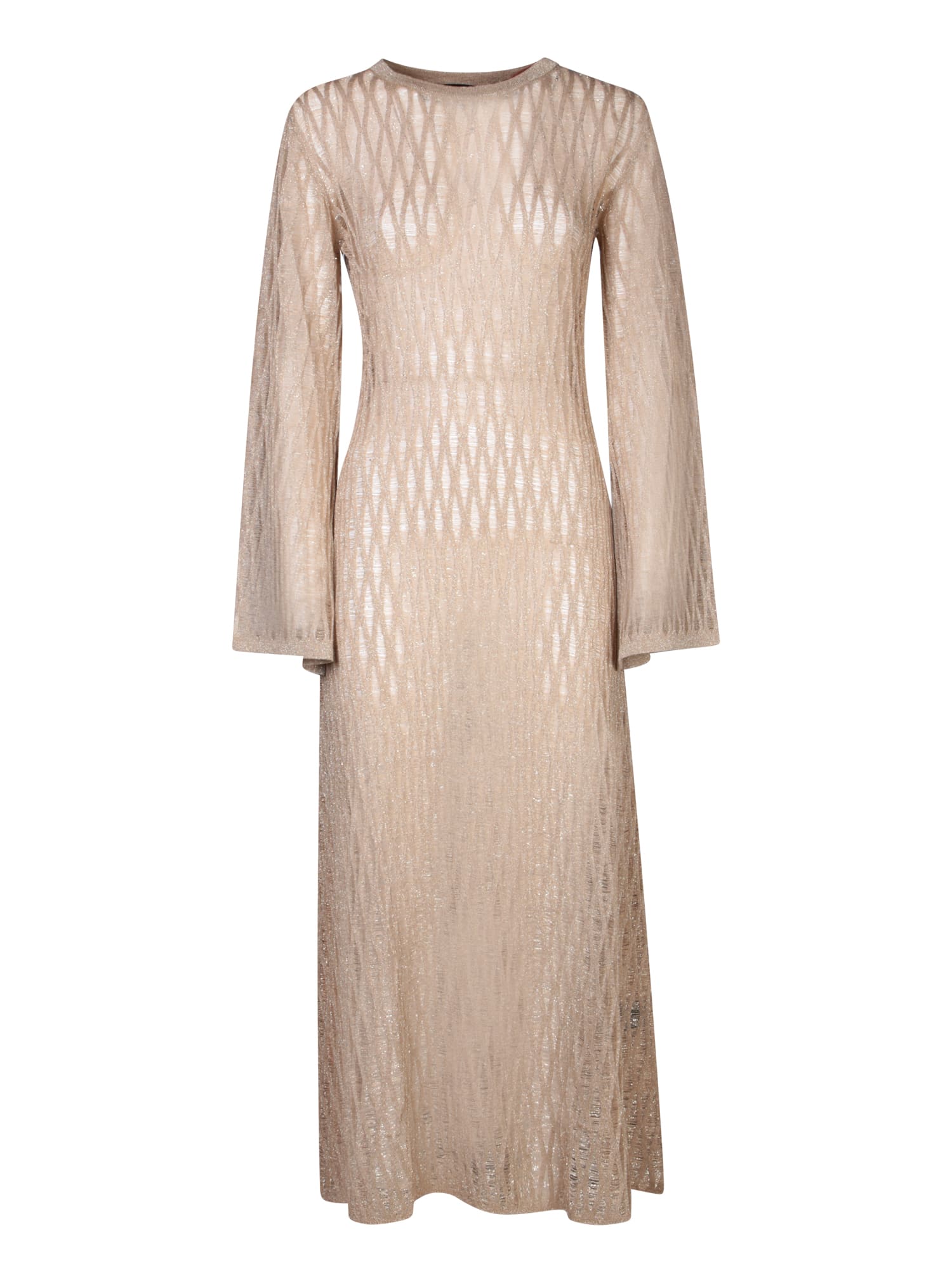 Gold Perforated Knit Long Dress