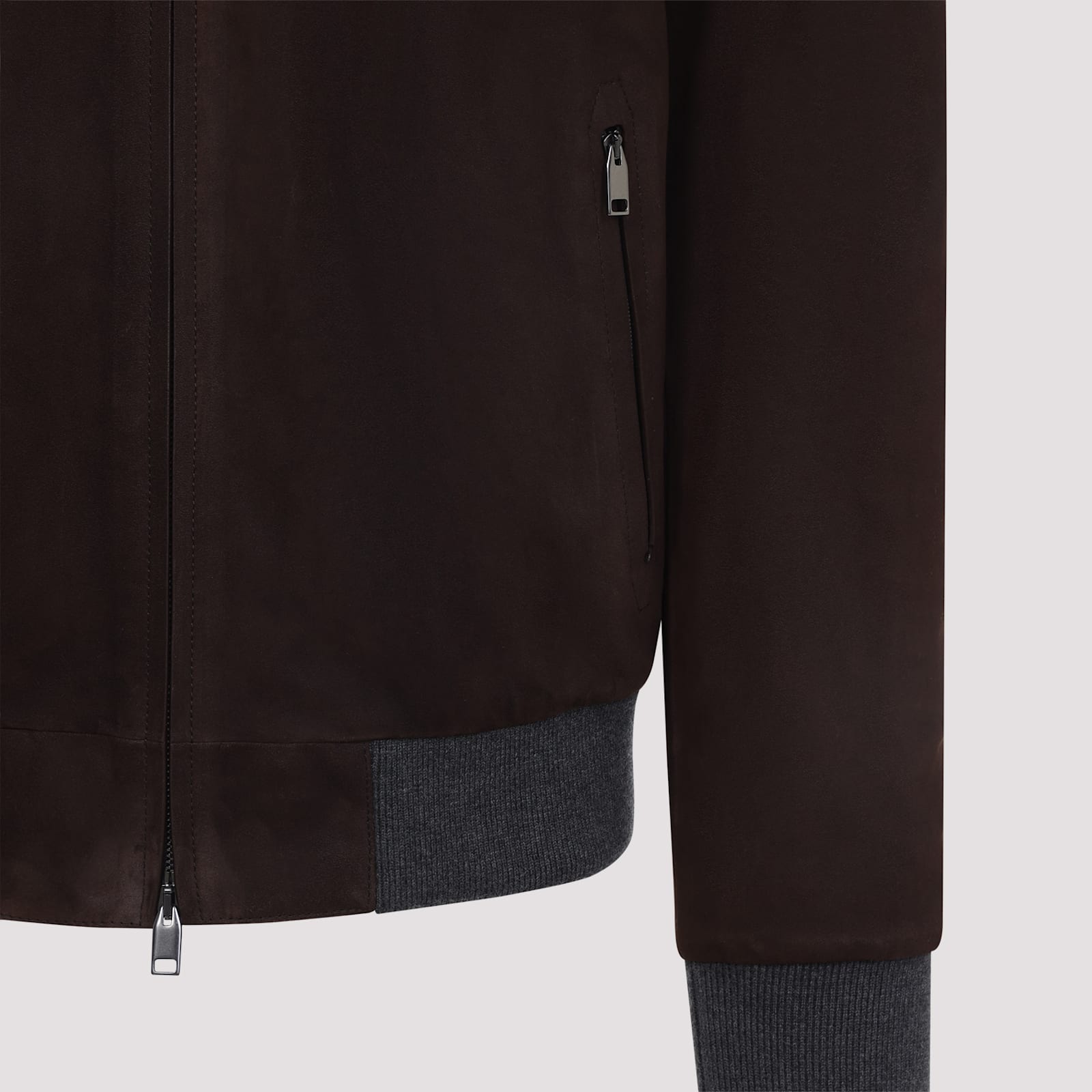 Brioni Ribbed Collar Bomber With Side Pockets In Brown