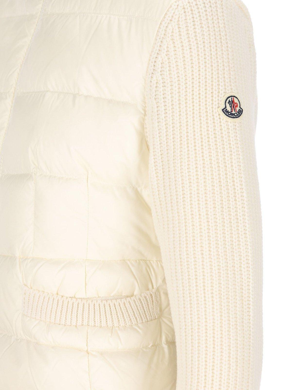 Shop Moncler Logo Patch Padded Knit Cardigan