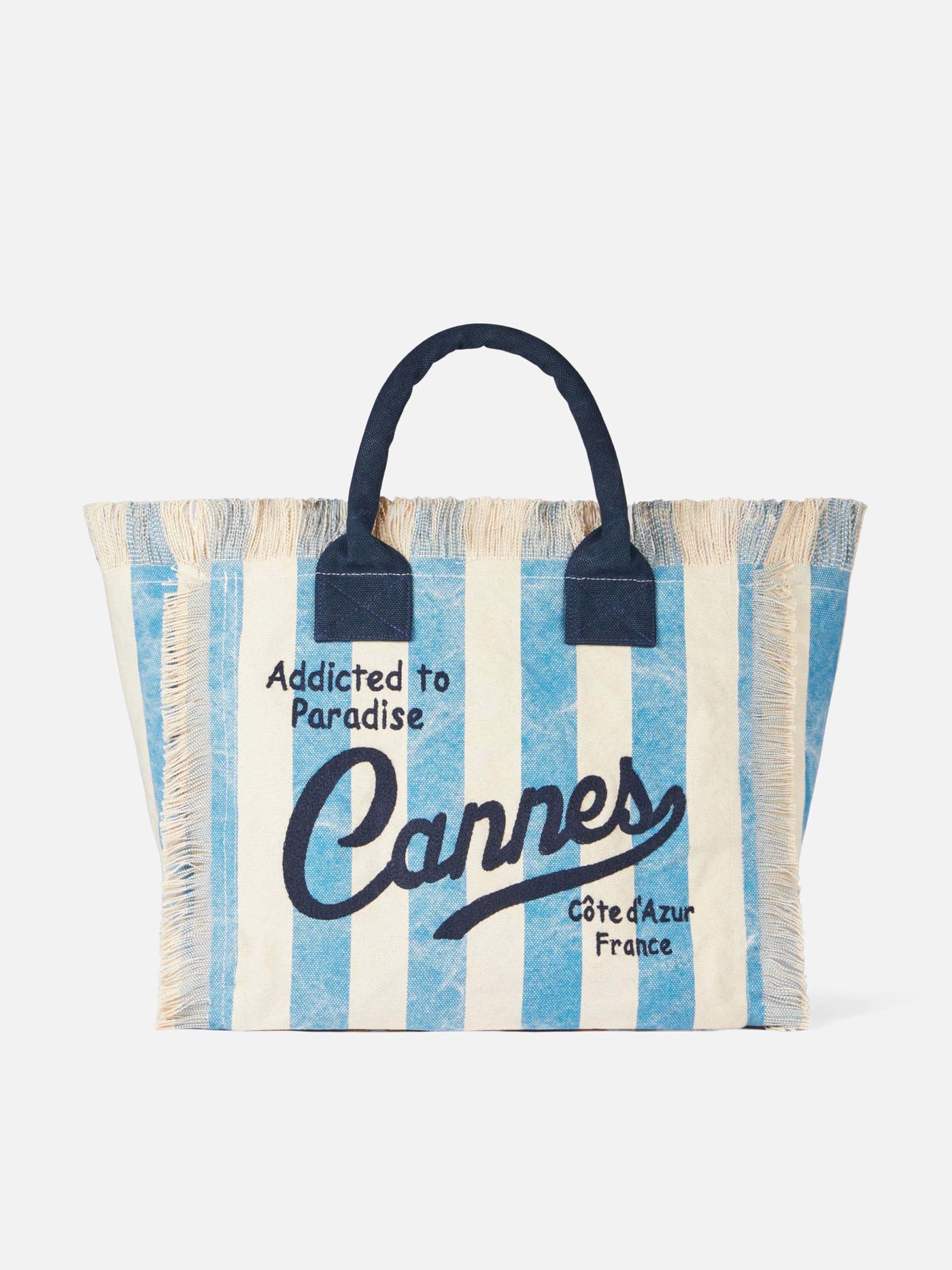 Shop Mc2 Saint Barth Vanity Canvas Shoulder Bag With Cannes Print In Blue