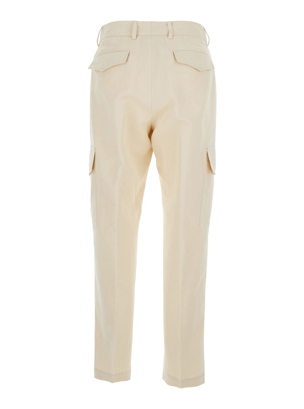 Pt Torino White Pants With Cargo Pockets In Cotton And Linen Blend Woman In White