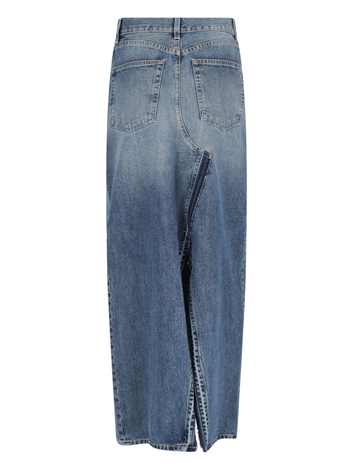 6397 Denim Split-front Midi Skirt In Blue