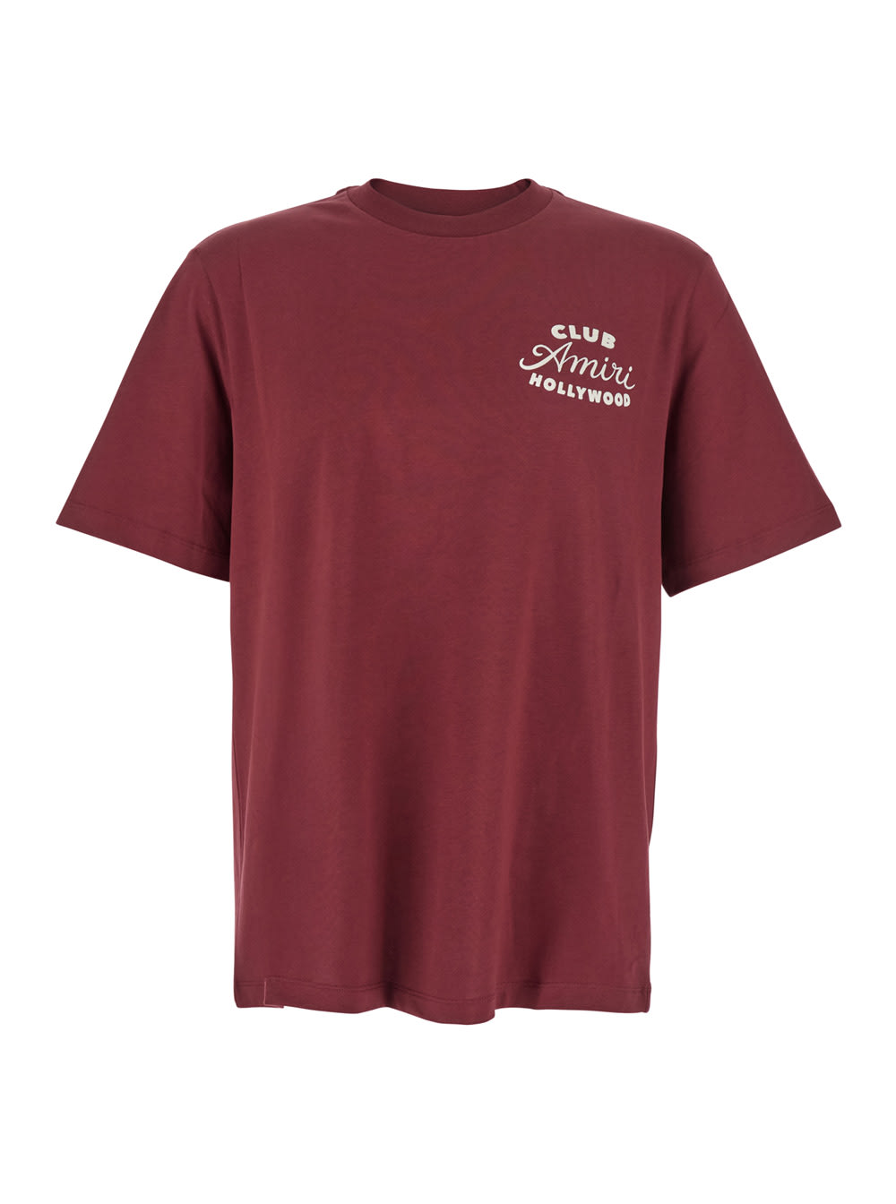 Amiri Bordeaux Crewneck T-shirt With Logo Lettering On The Front And Maxi Logo Print On The Rear In Cotton In Brown