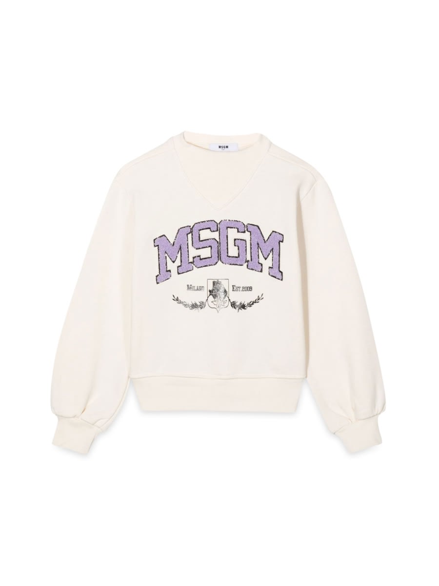 Msgm Kids' Crewneck Sweatshirt In Ivory