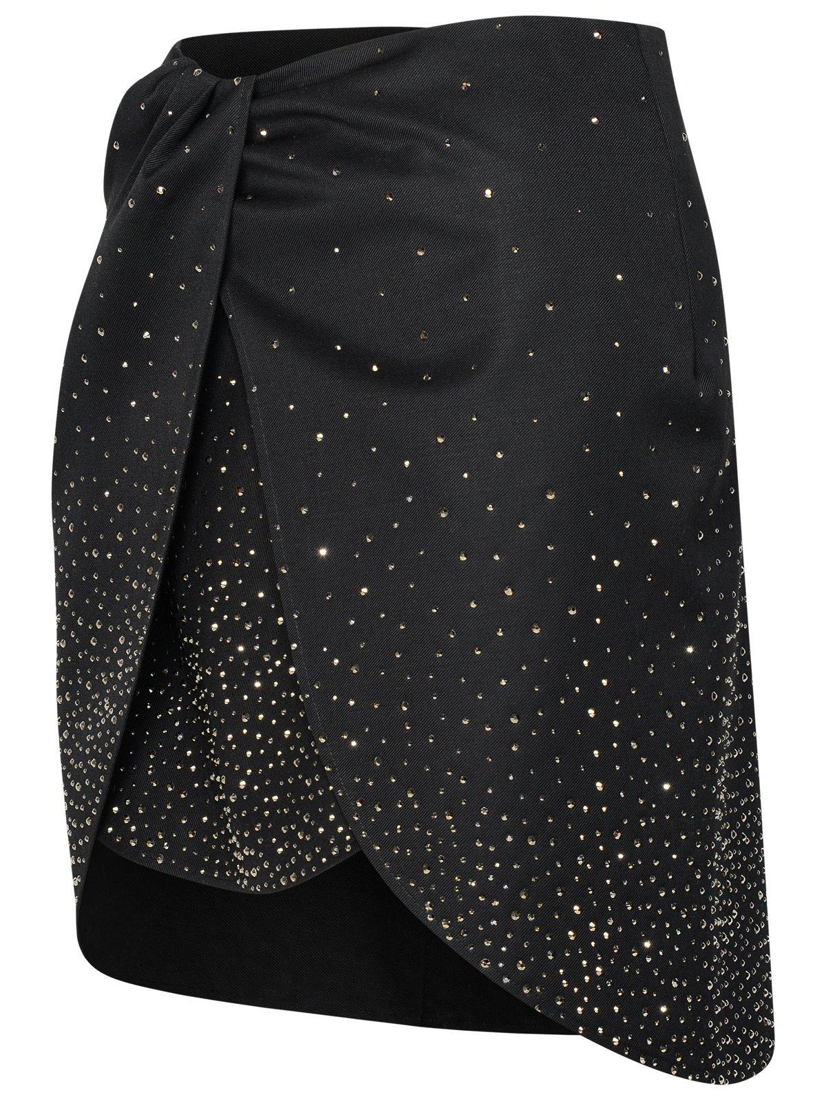 Shop Off-white Embellished Pleated Mini Skirt In Black