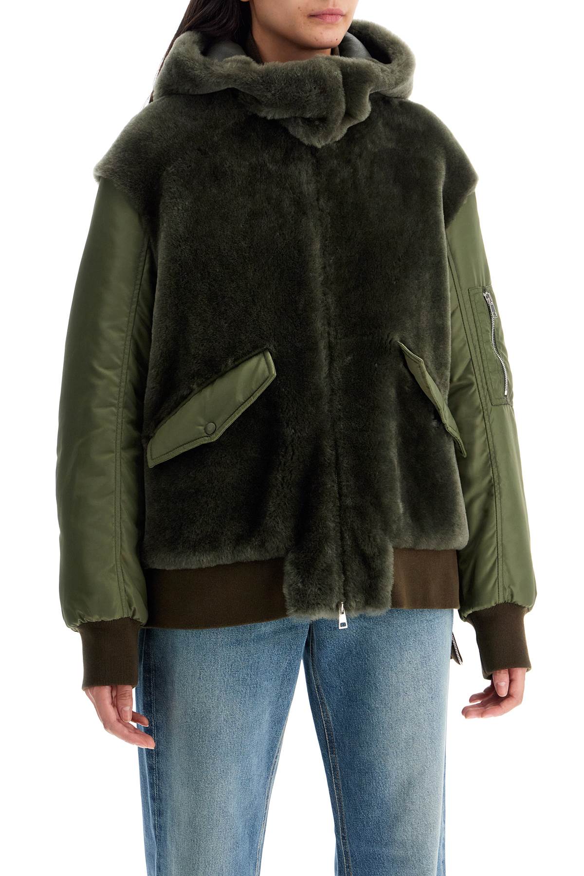 Shop Blancha Shearling Insert Jacket With In Militare (green)