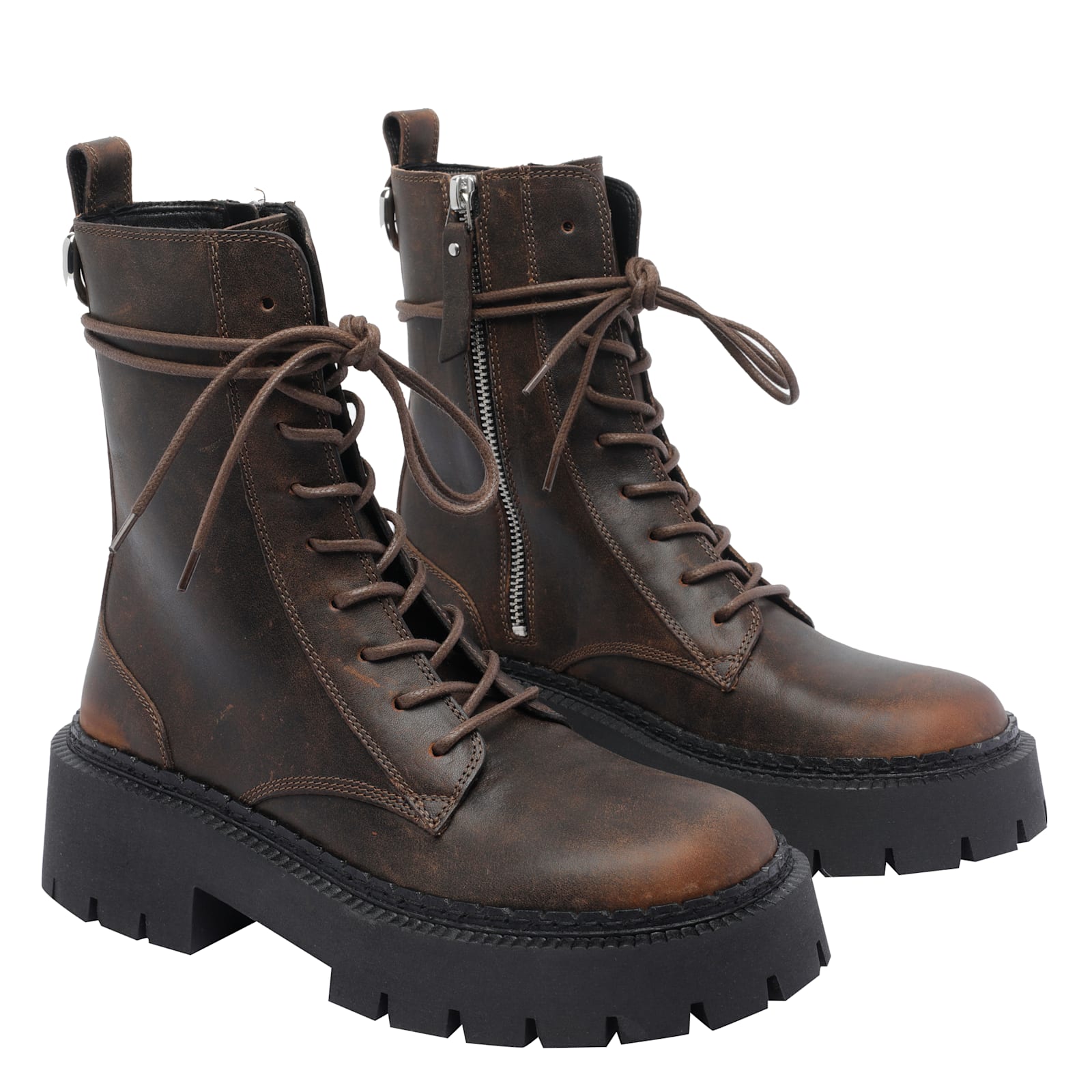 Vic Matie Leather Combat Boots In Brown
