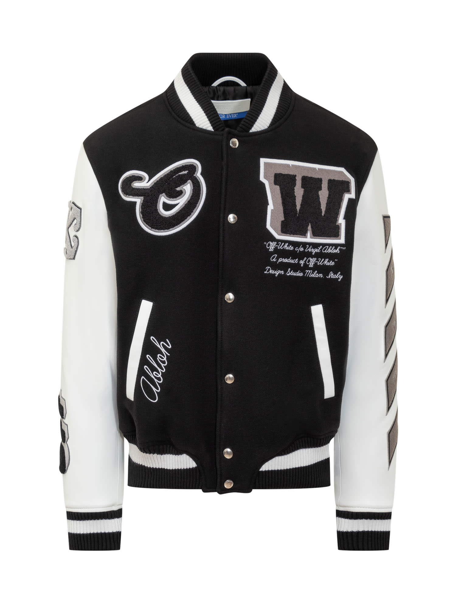 Off-white Wool And Leather Lea Varsity Jacket In Black